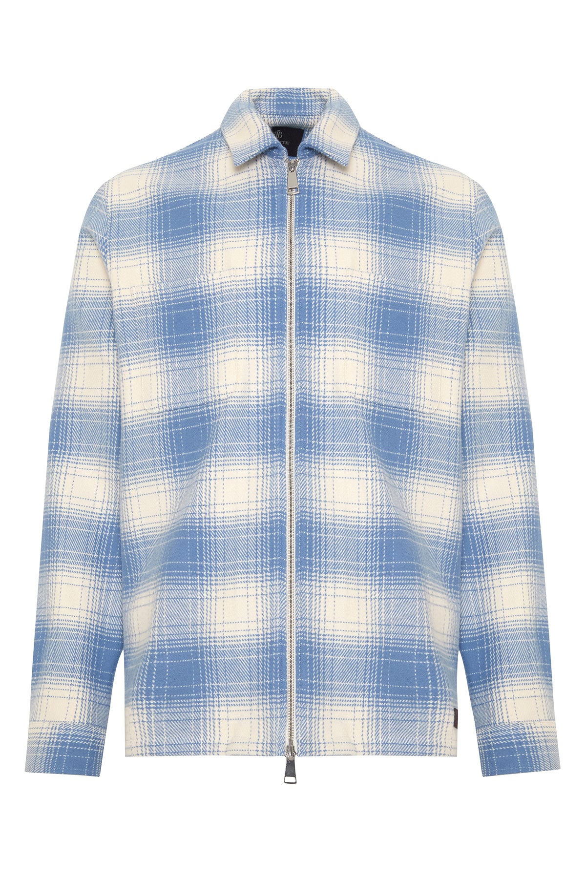Abbate Prato Flanel Pamuklu Overshirt Fit Mavi Klasik Yaka Erkek Ekoseli Gömlek Ceket