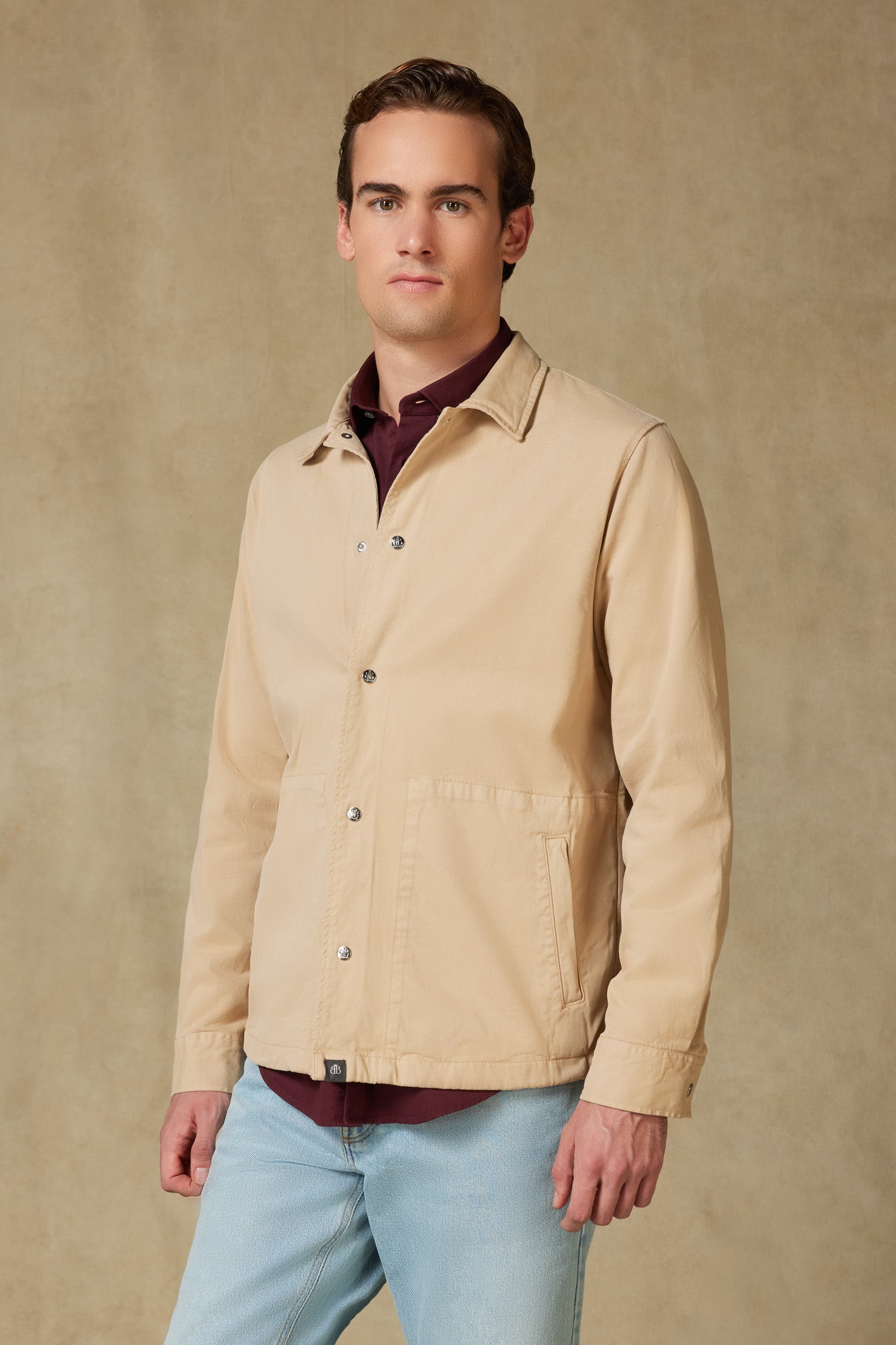 Abbate Renato Dokuma Polyamid Karışımlı Overshirt Fit Bej Klasik Yaka Erkek Düz Gömlek Ceket