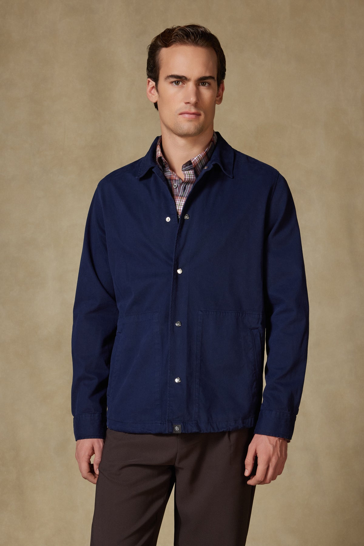 Abbate Renato Dokuma Polyamid Karışımlı Overshirt Fit Lacivert Klasik Yaka Erkek Düz Gömlek Ceket