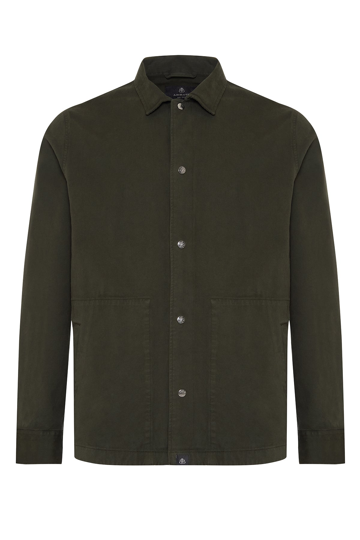 Abbate Renato Dokuma Polyamid Karışımlı Overshirt Fit Haki Klasik Yaka Erkek Düz Gömlek Ceket