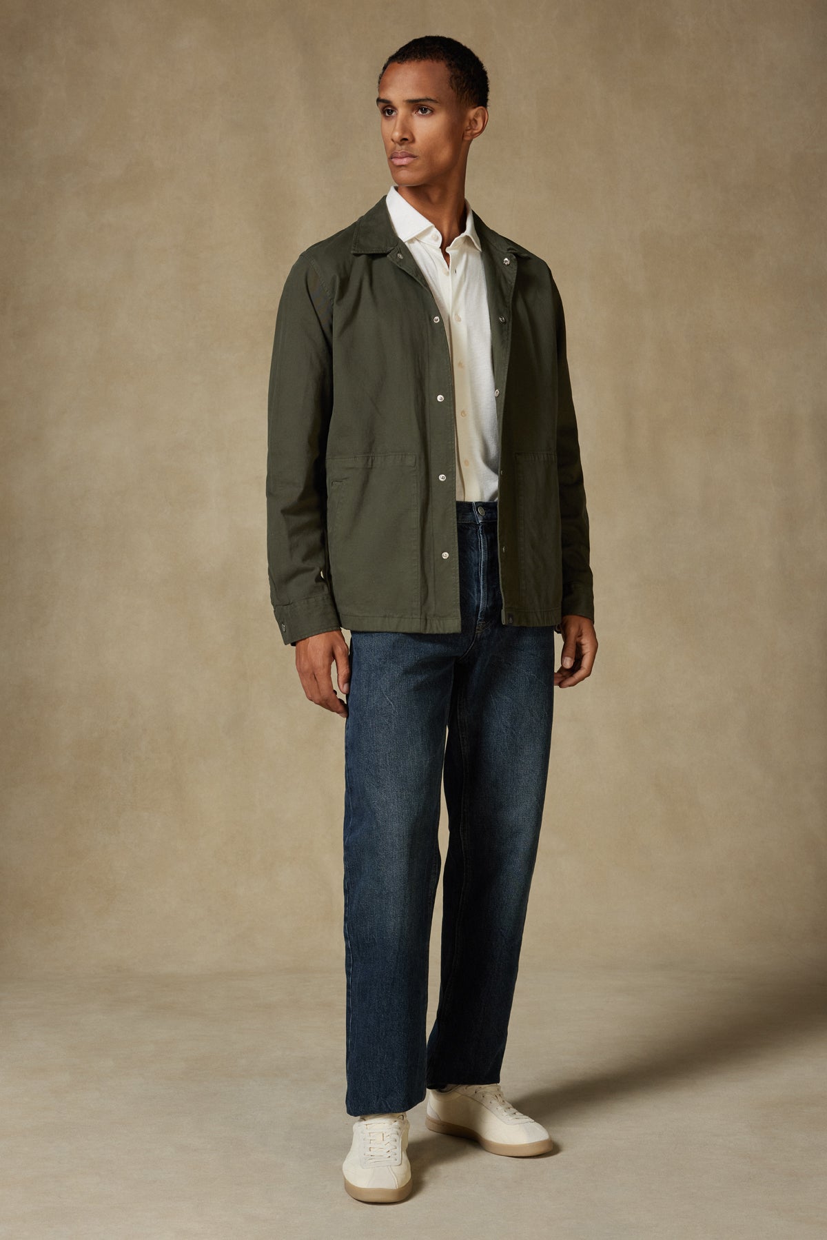 Abbate Renato Dokuma Polyamid Karışımlı Overshirt Fit Haki Klasik Yaka Erkek Düz Gömlek Ceket