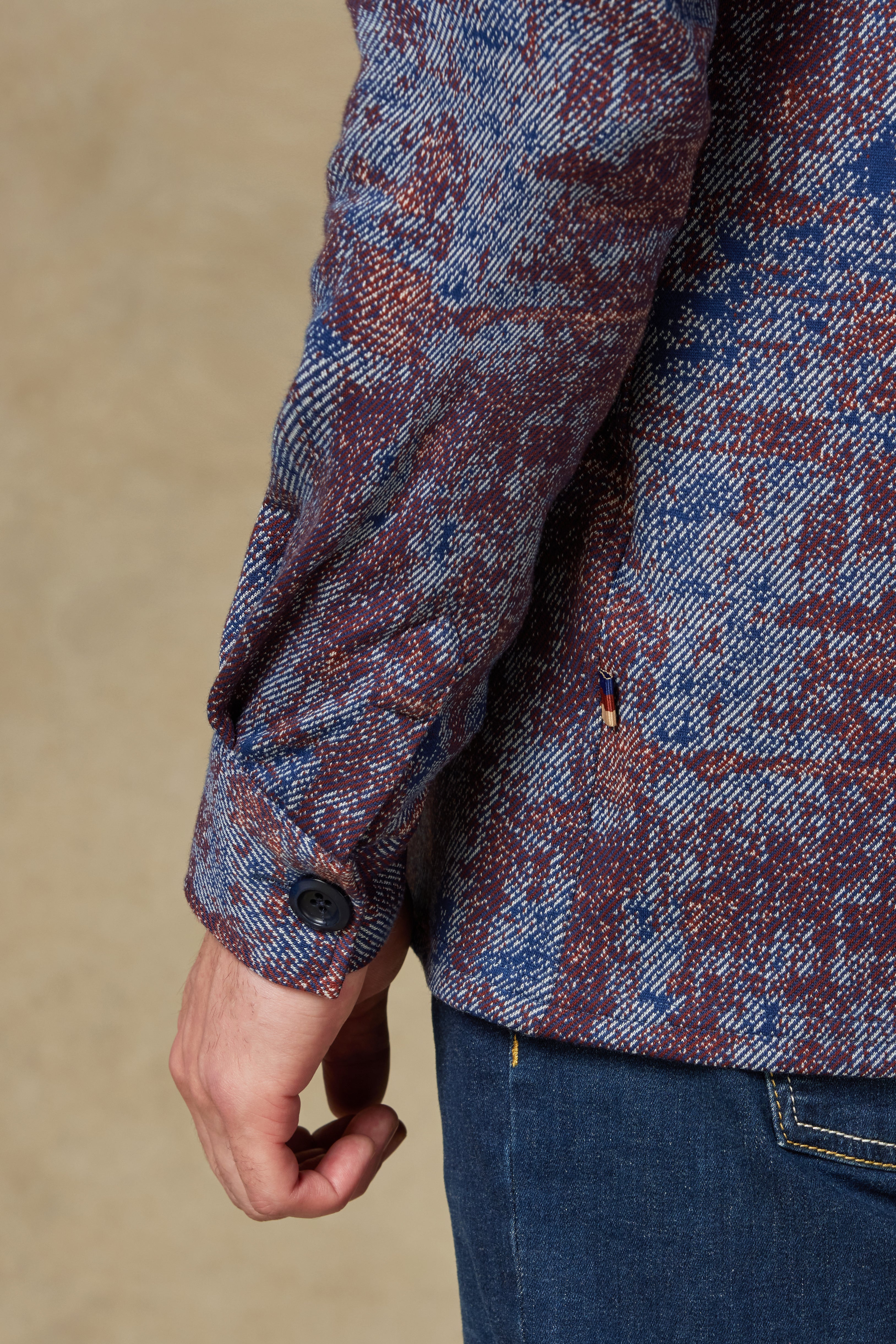 Abbate Legend Örme Kumaş Viskon Karışımlı Overshirt Fit Lacivert Klasik Yaka Erkek Desenli Gömlek Ceket