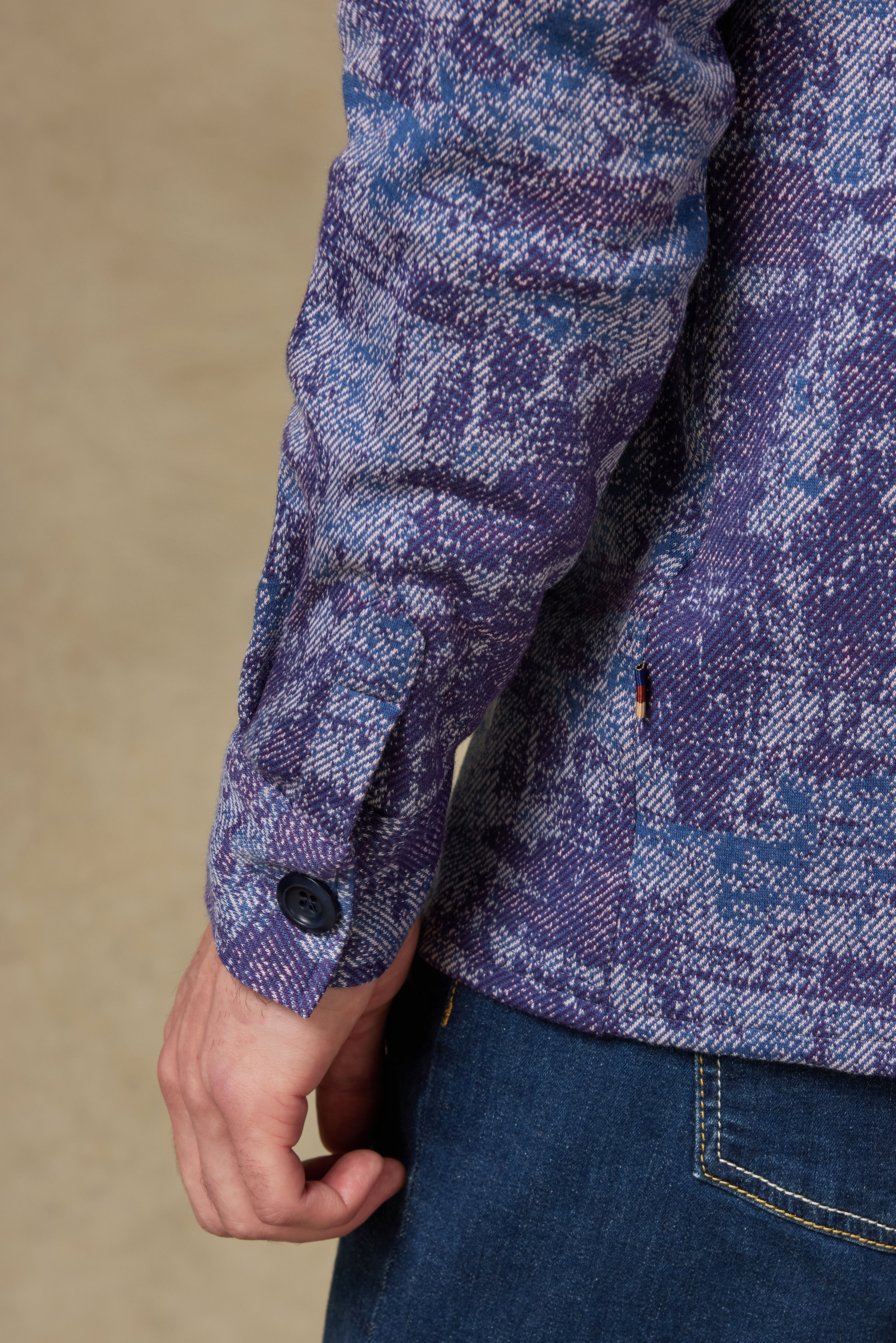 Abbate Legend Örme Kumaş Viskon Karışımlı Overshirt Fit Mürdüm Klasik Yaka Erkek Desenli Gömlek Ceket