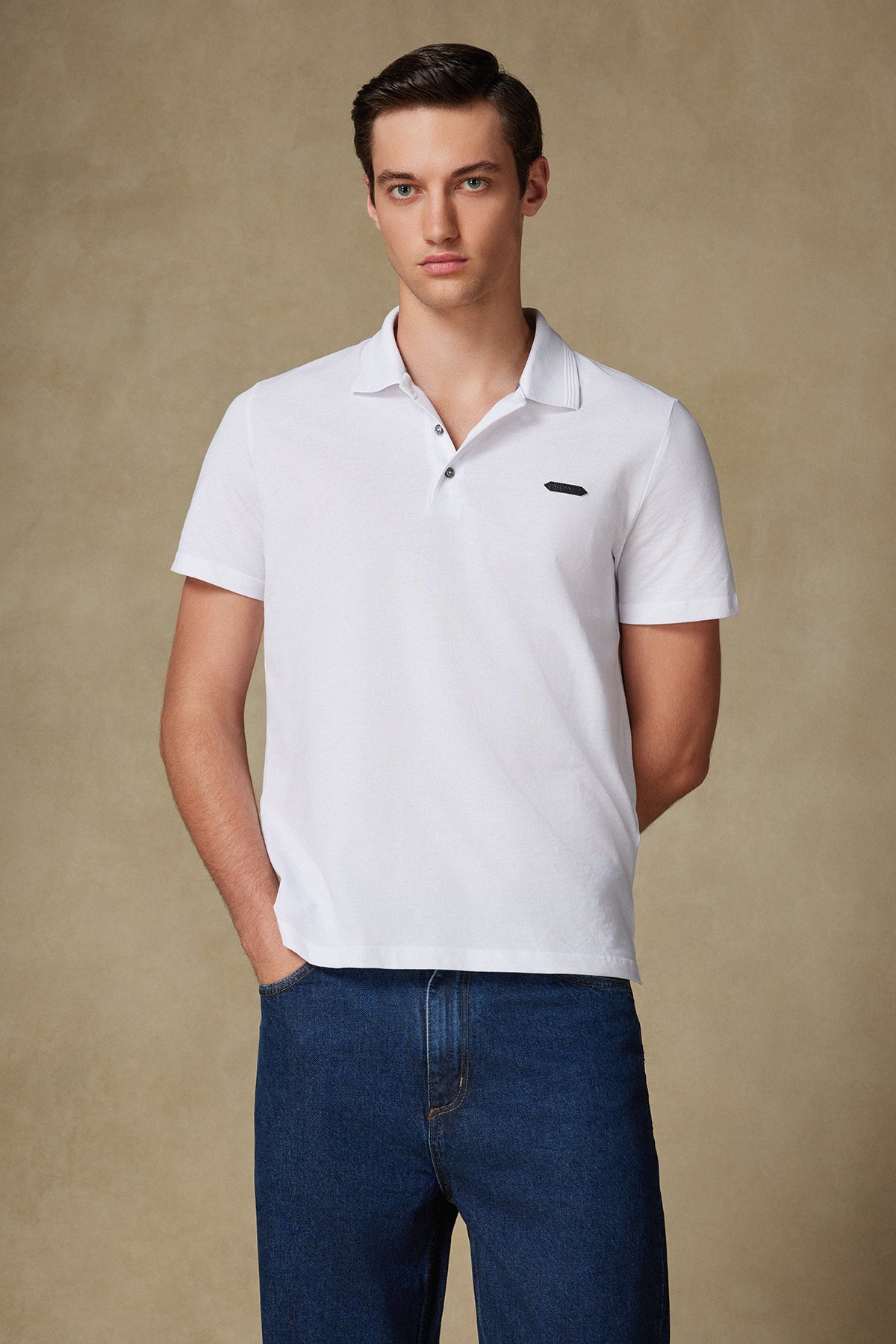 Abbate Royal Pike Pamuklu Comfort Fit Beyaz Polo Yaka Erkek Düz Polo Shirt