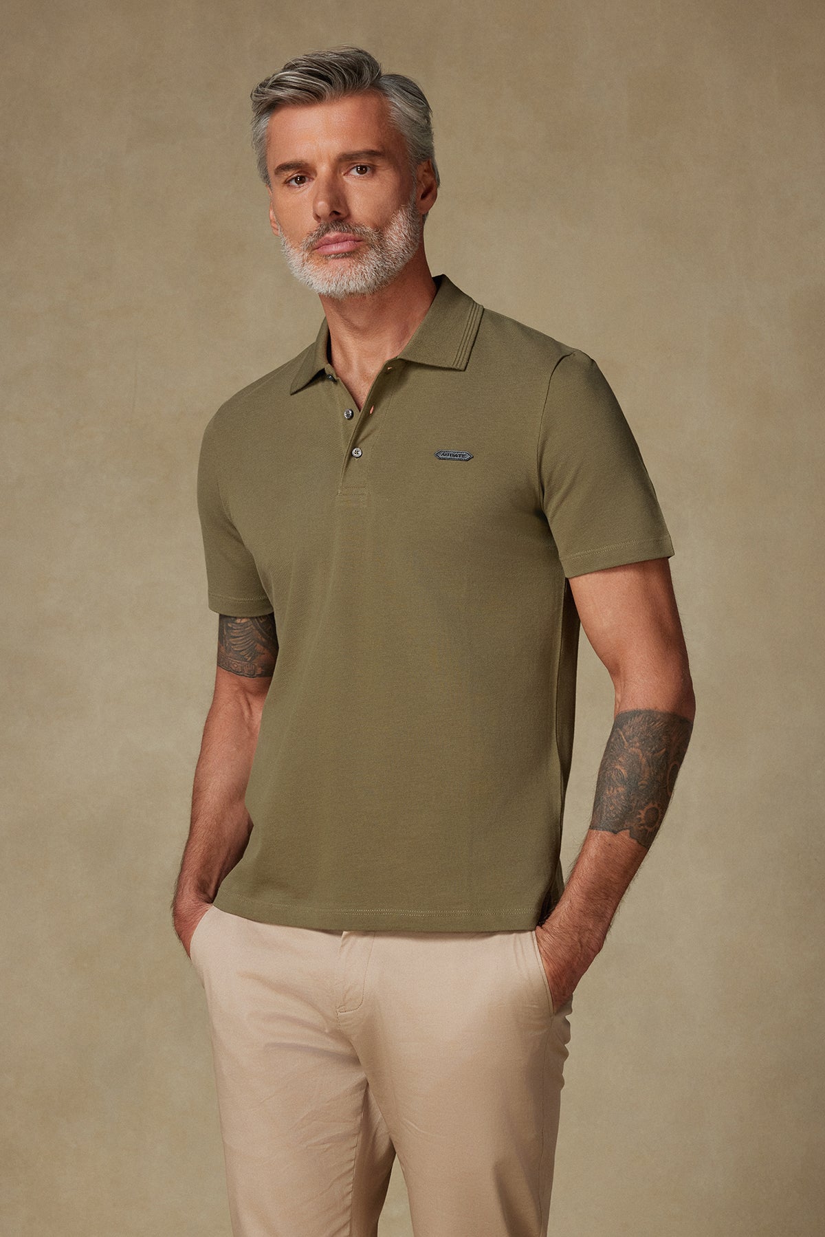 Abbate Royal Pike Pamuklu Comfort Fit Haki Polo Yaka Erkek Düz Polo Shirt