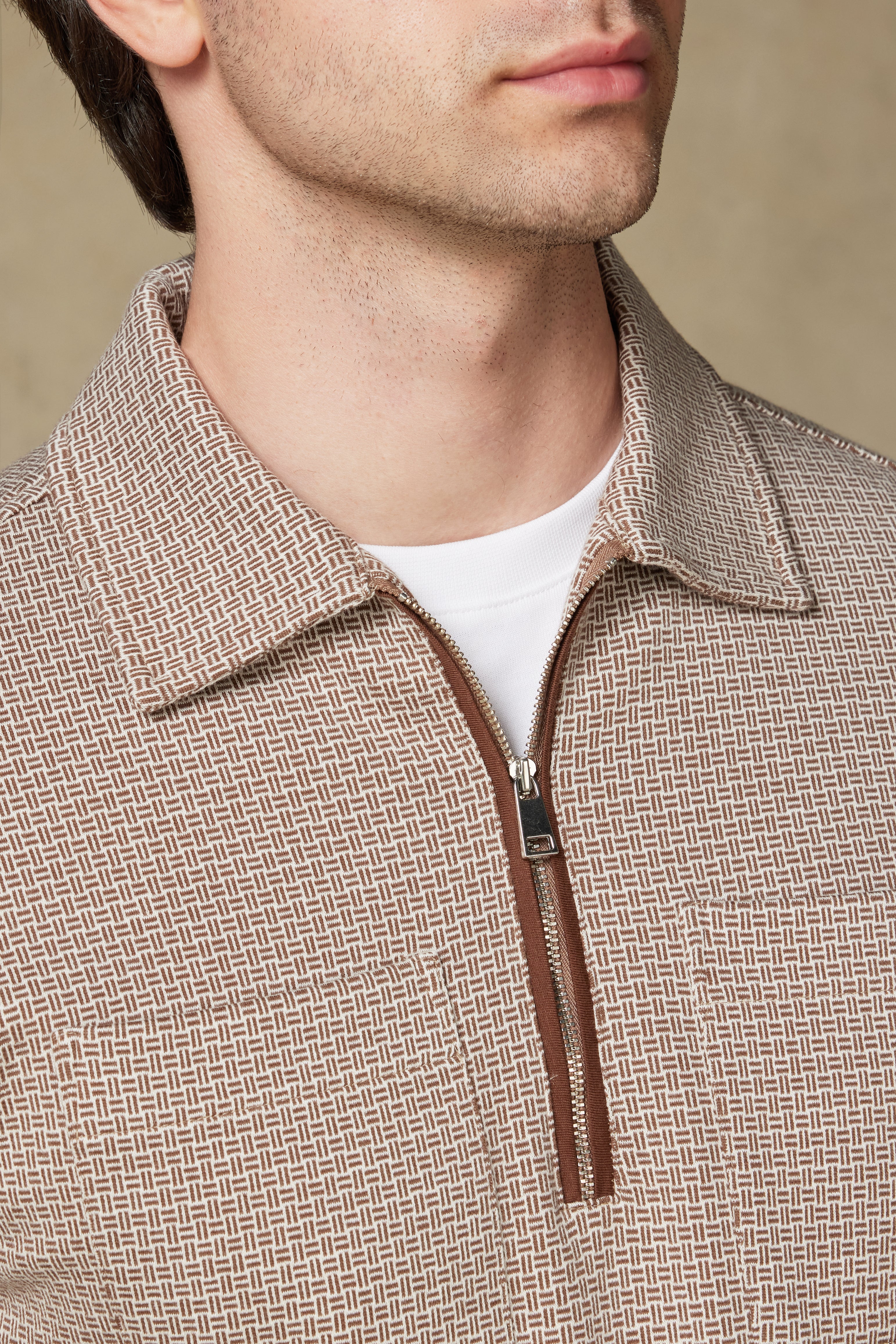 Abbate Milo Örme Kumaş Pamuklu Modern Fit Kahverengi Polo Yaka Erkek Desenli Sweatshirt