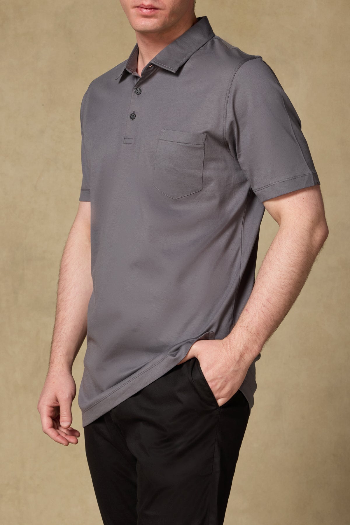 Abbate Bivo Merserize Pamuklu Modern Fit Koyu Gri Polo Yaka Erkek Düz Polo Shirt