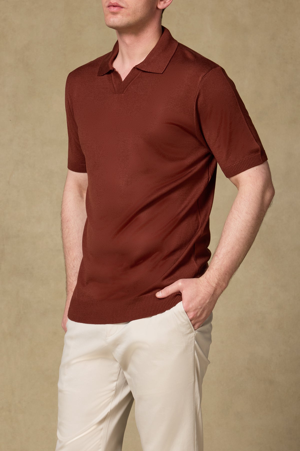 Abbate Lido Viskon Viskon Karışımlı Modern Fit Açık Kahverengi Jonny Polo Yaka Erkek Düz Polo Shirt