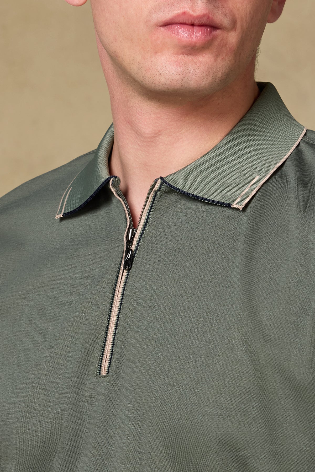 Abbate Nero Merserize Pamuklu Modern Fit Haki Polo Yaka Erkek Düz Polo Shirt