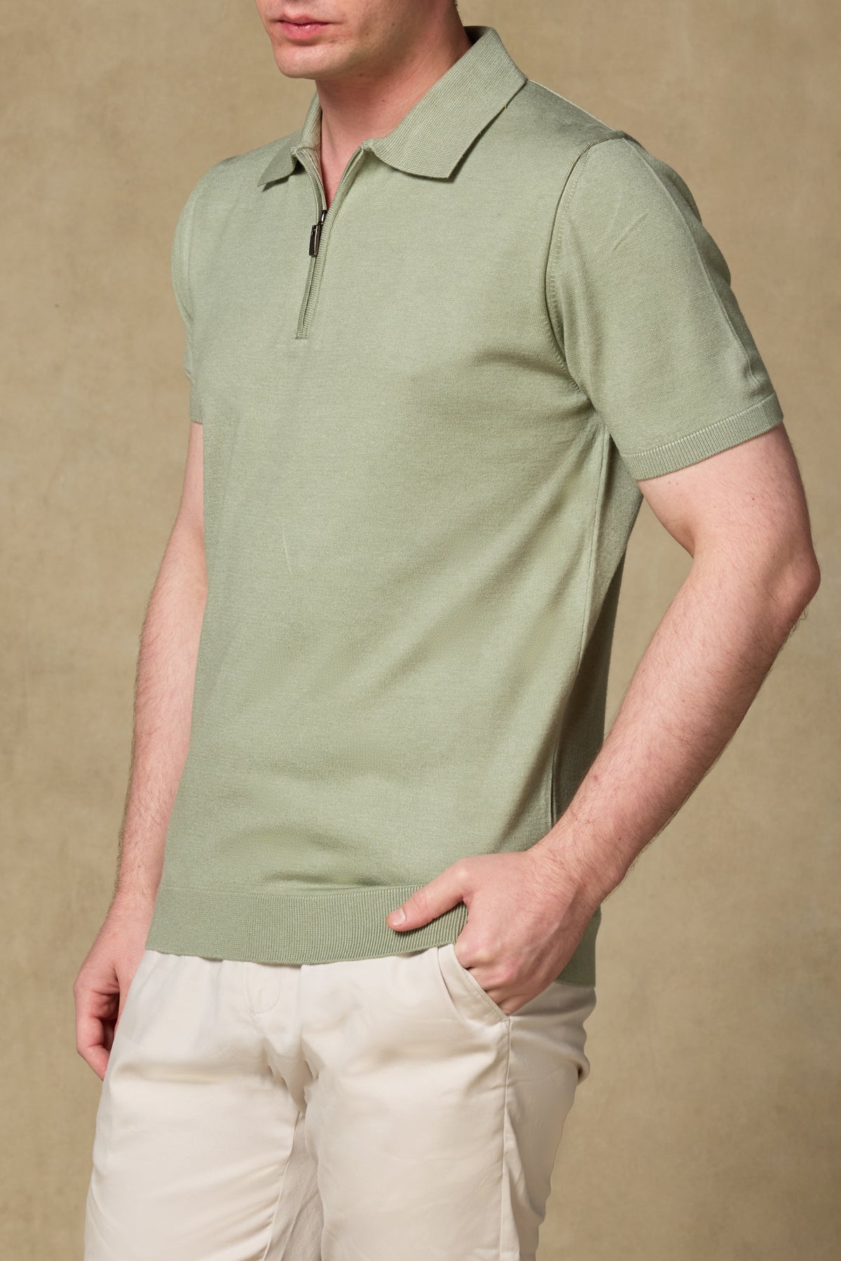 Abbate Mono Triko Polo Kaşmir Karışımlı Modern Fit Açık Yeşil Polo Yaka Erkek Düz Polo Shirt