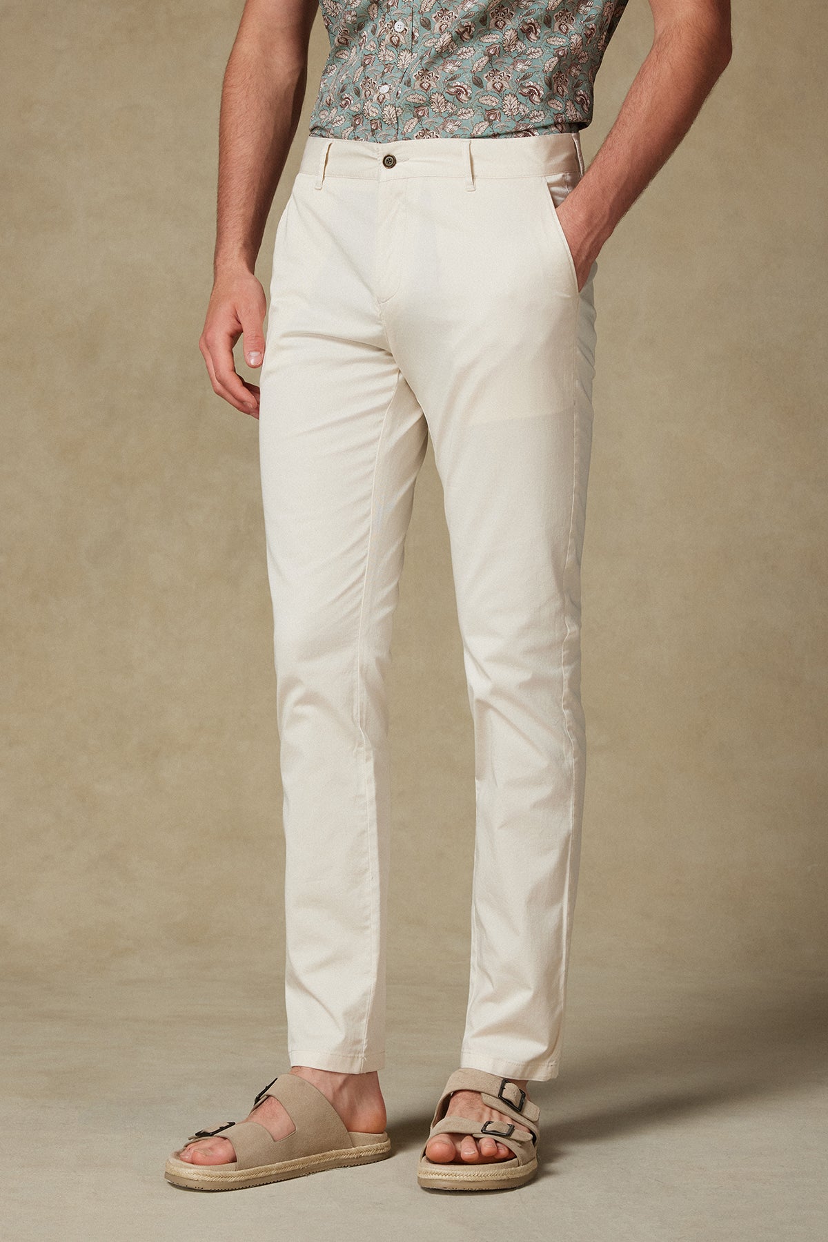 Abbate Chino Twill Pamuk Karışımlı Regular Fit Krem Erkek Düz Pantolon