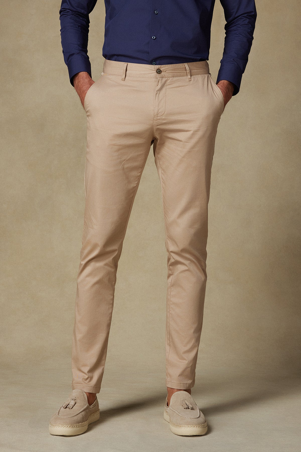 Abbate Chino Twill Pamuk Karışımlı Regular Fit Bej Erkek Düz Pantolon