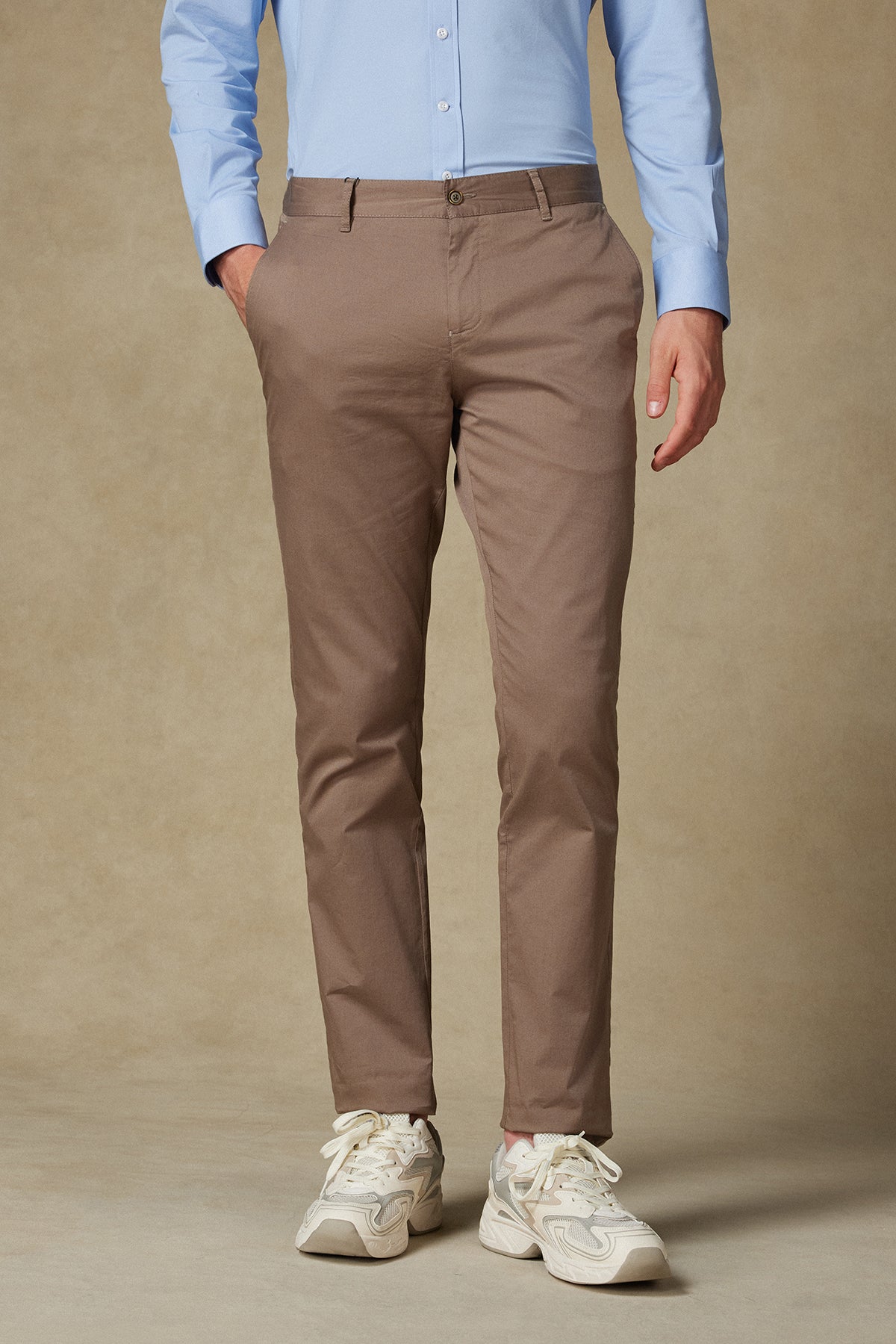 Abbate Chino Twill Pamuk Karışımlı Regular Fit Koyu Bej Erkek Düz Pantolon