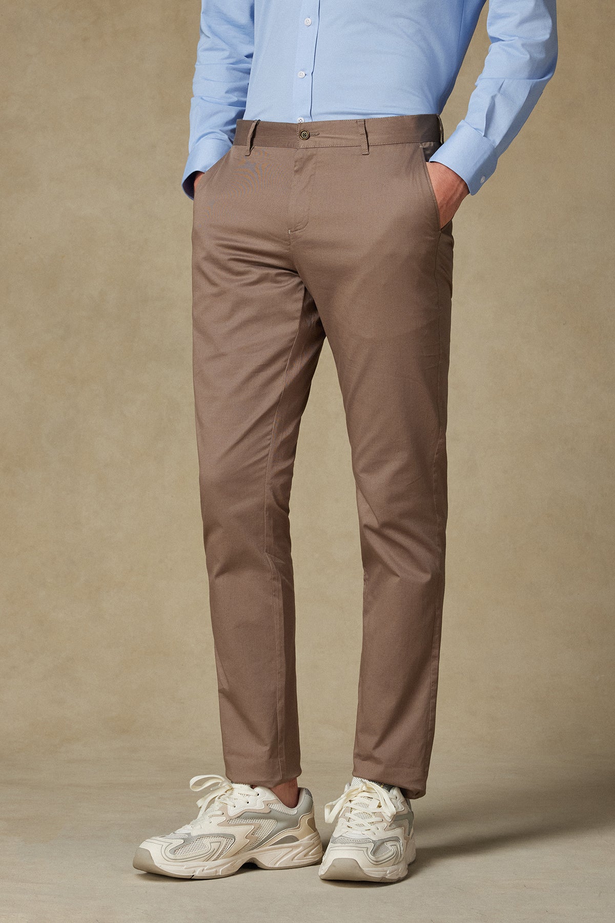 Abbate Chino Twill Pamuk Karışımlı Regular Fit Koyu Bej Erkek Düz Pantolon