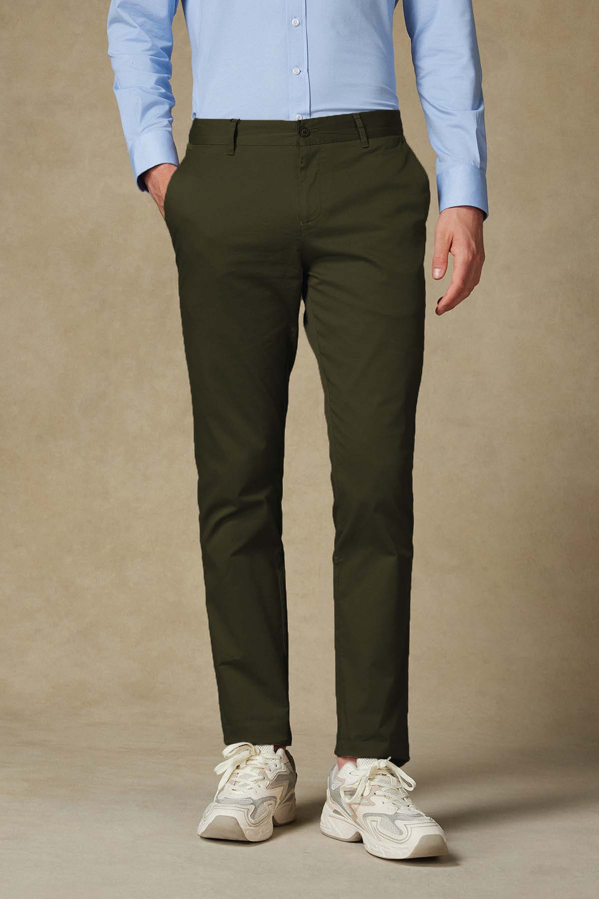 Abbate Chino Twill Pamuk Karışımlı Regular Fit Haki Erkek Düz Pantolon
