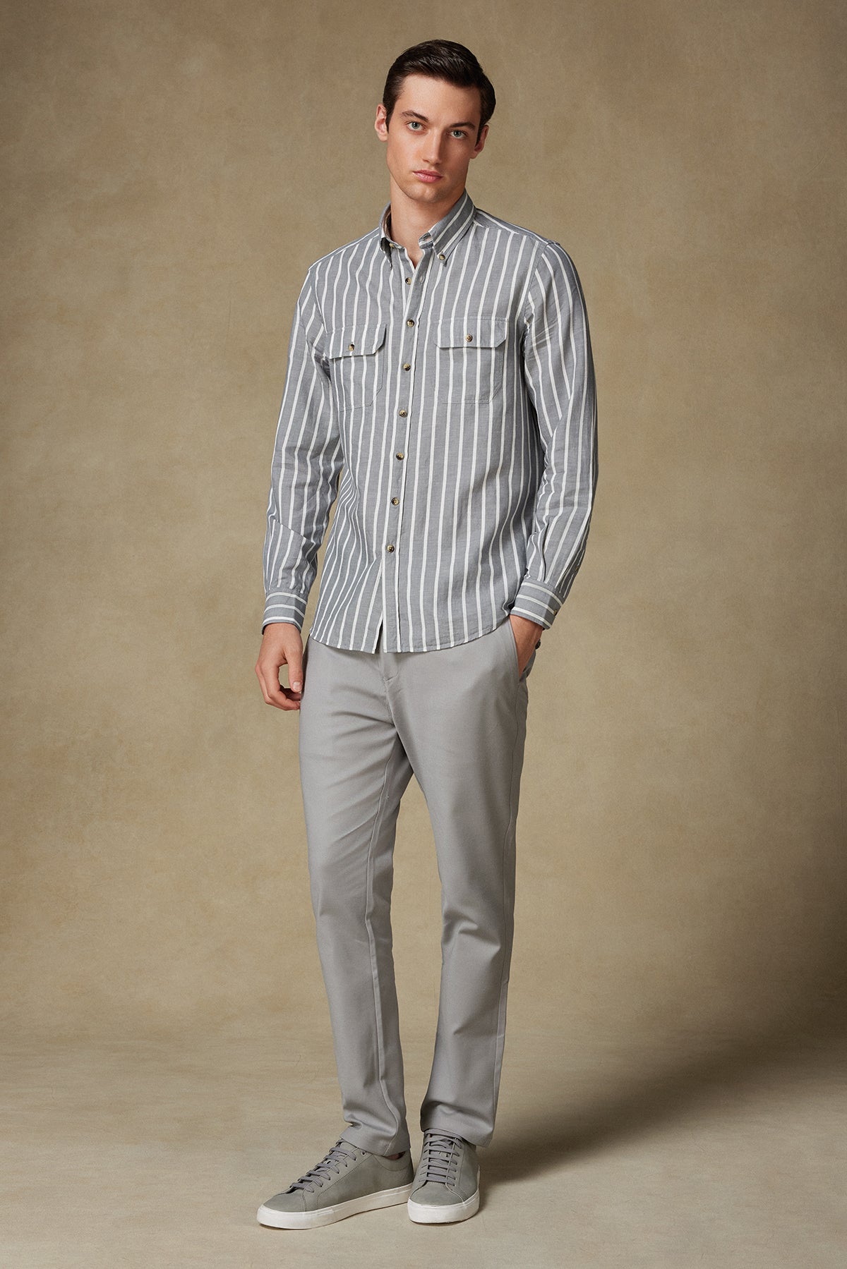 Abbate Soft Dokuma Pamuk Karışımlı Tailored Fit Gri Erkek Düz Pantolon