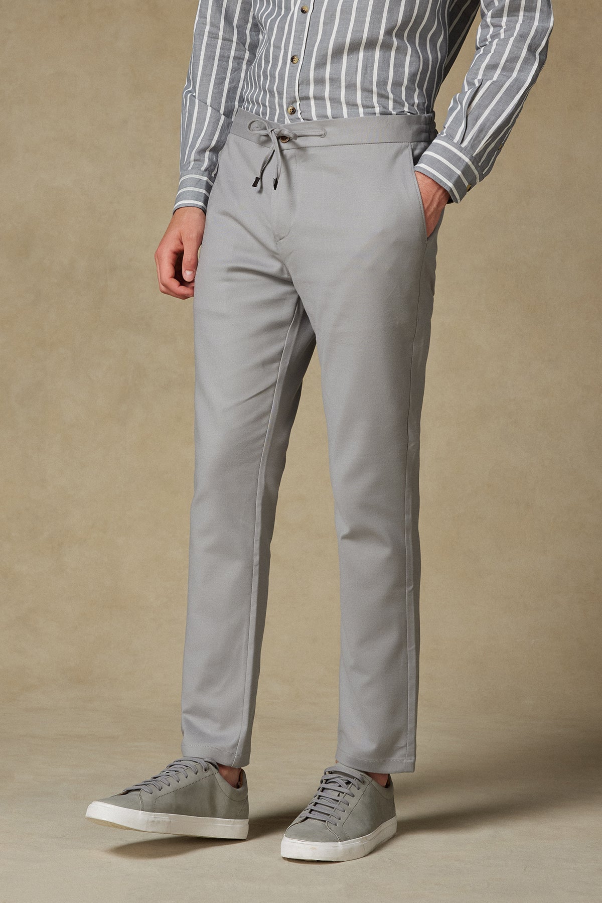 Abbate Soft Dokuma Pamuk Karışımlı Tailored Fit Gri Erkek Düz Pantolon