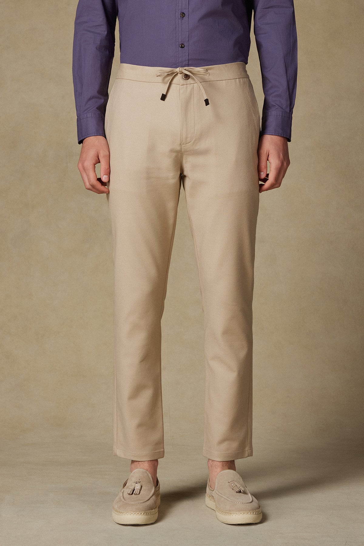 Abbate Soft Dokuma Pamuk Karışımlı Tailored Fit Krem Erkek Düz Pantolon