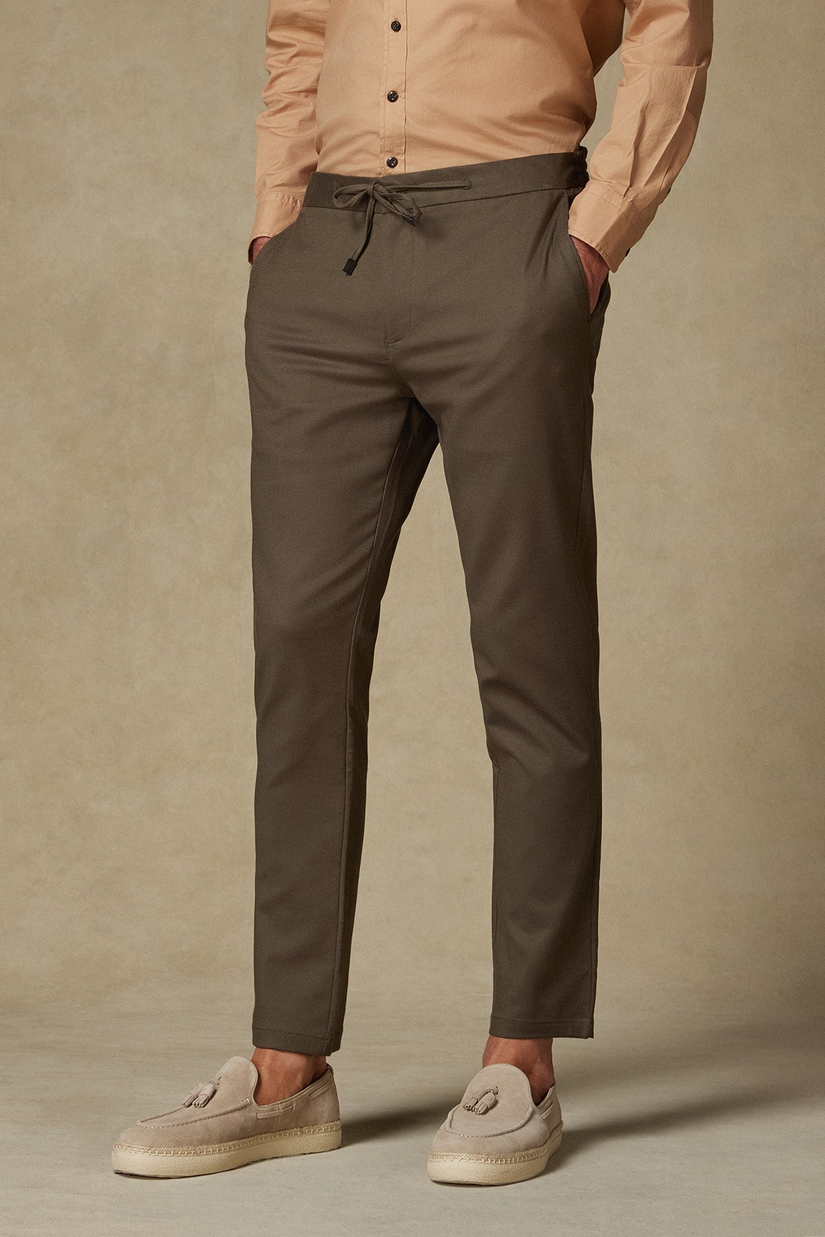 Abbate Soft Dokuma Pamuk Karışımlı Tailored Fit Haki Erkek Düz Pantolon