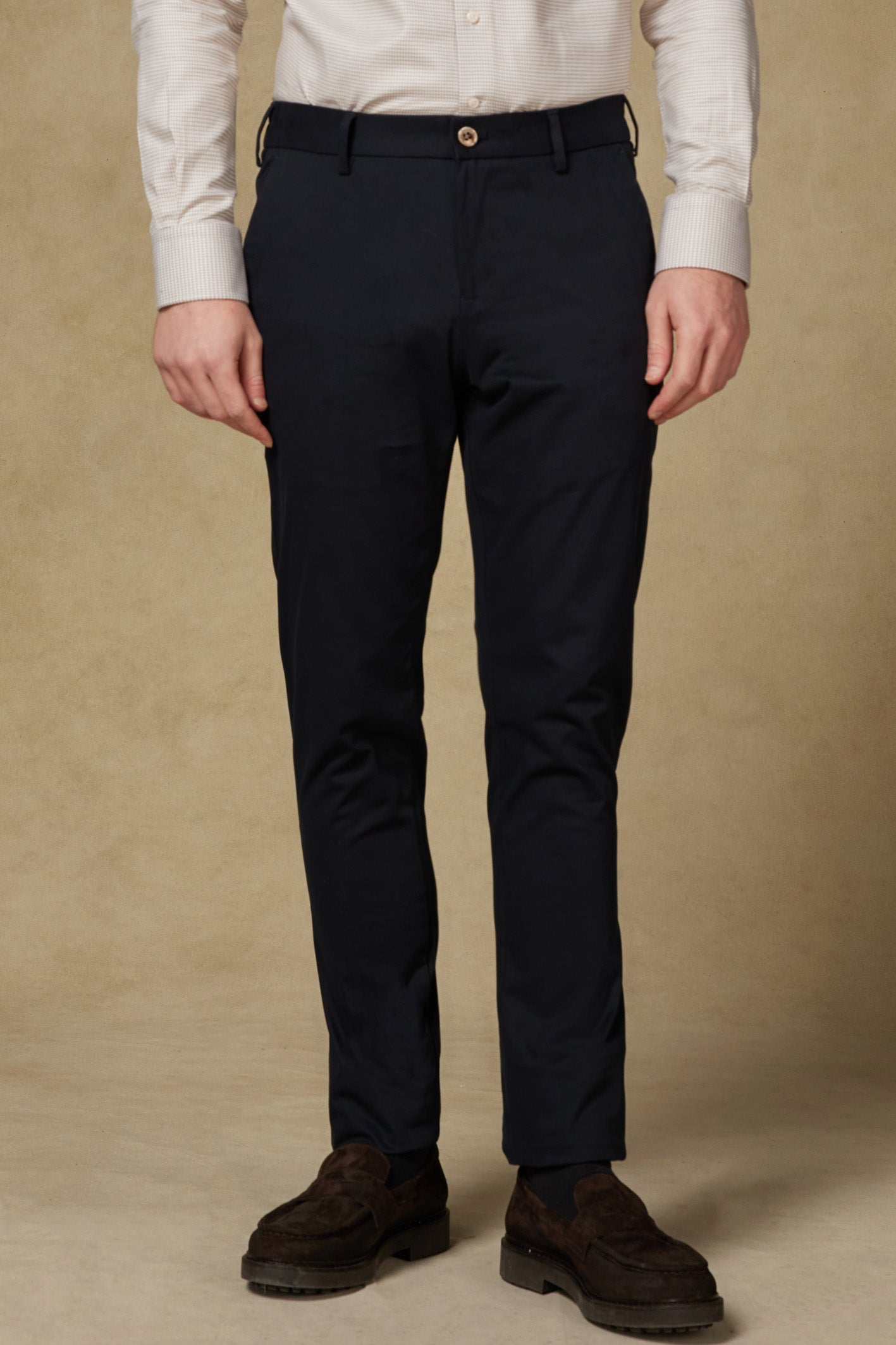 Abbate Prime Chino Poplin Stretch Pamuk Karışımlı Modern Fit Lacivert Erkek Düz Pantolon