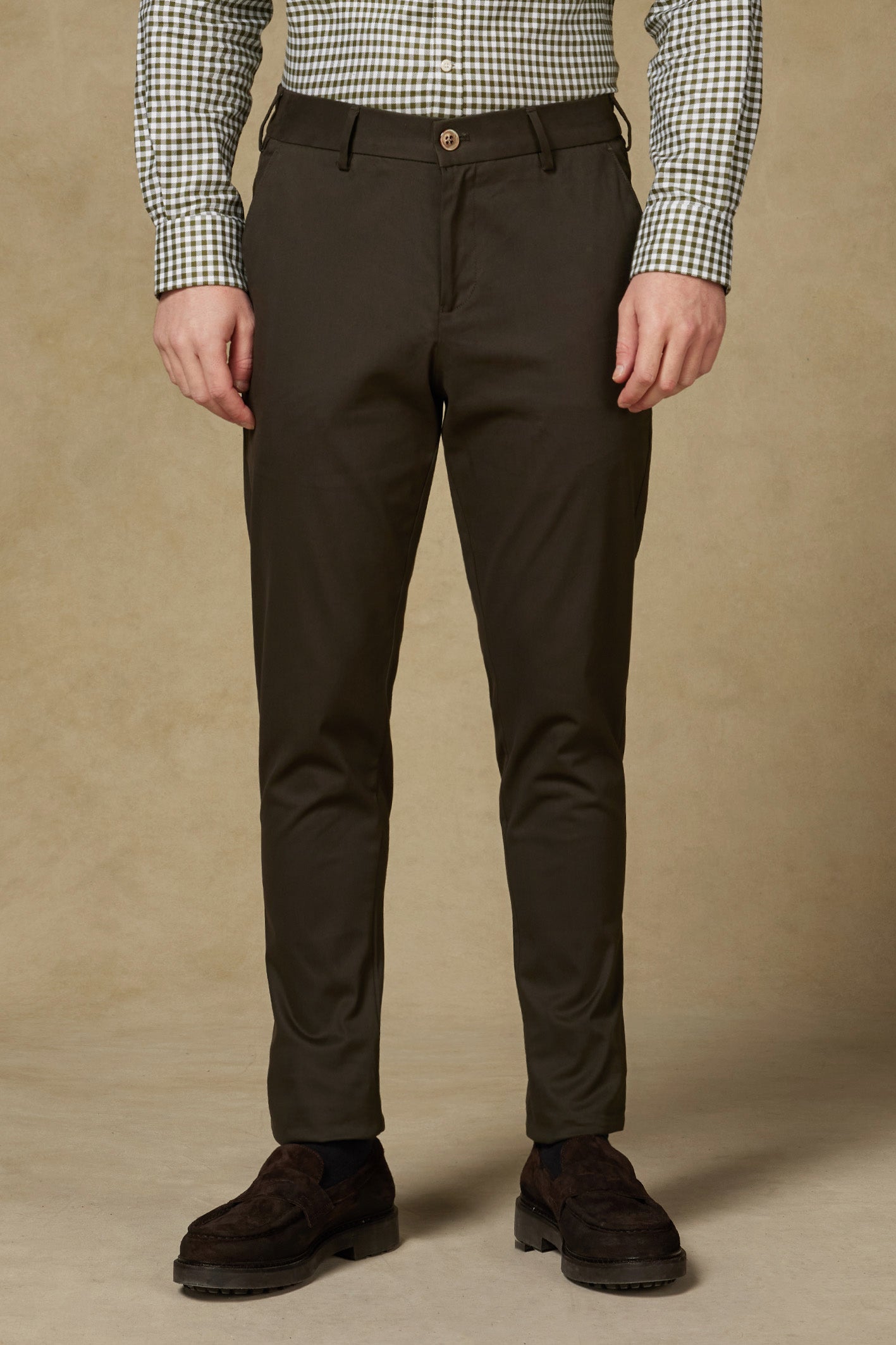 Abbate Prime Chino Poplin Stretch Pamuk Karışımlı Modern Fit Haki Erkek Düz Pantolon