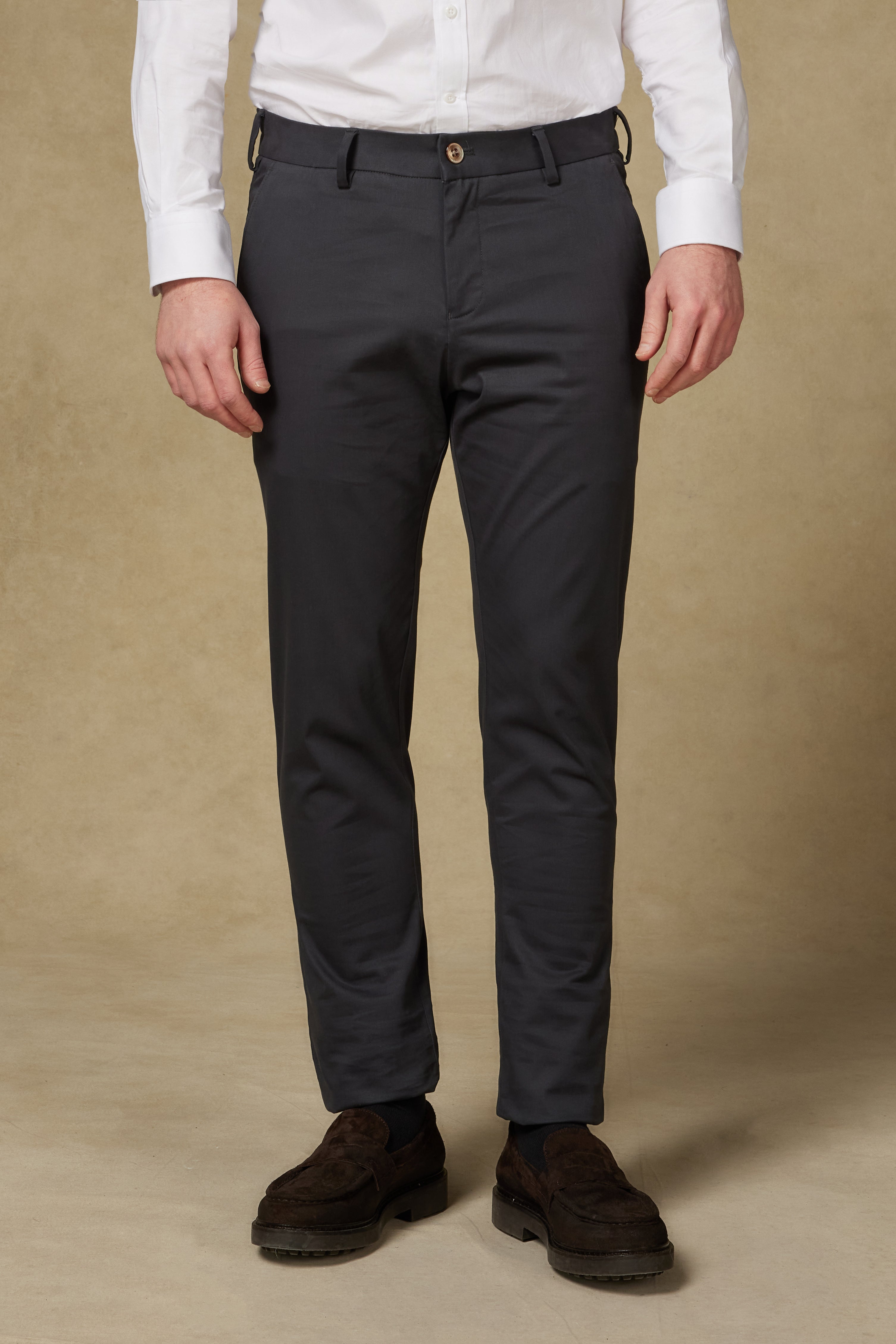 Abbate Prime Chino Poplin Stretch Pamuk Karışımlı Modern Fit Antrasit Erkek Düz Pantolon