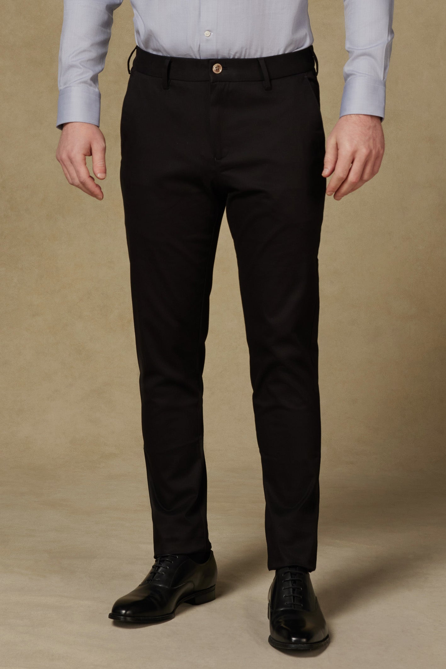 Abbate Prime Chino Poplin Stretch Pamuk Karışımlı Modern Fit Siyah Erkek Düz Pantolon