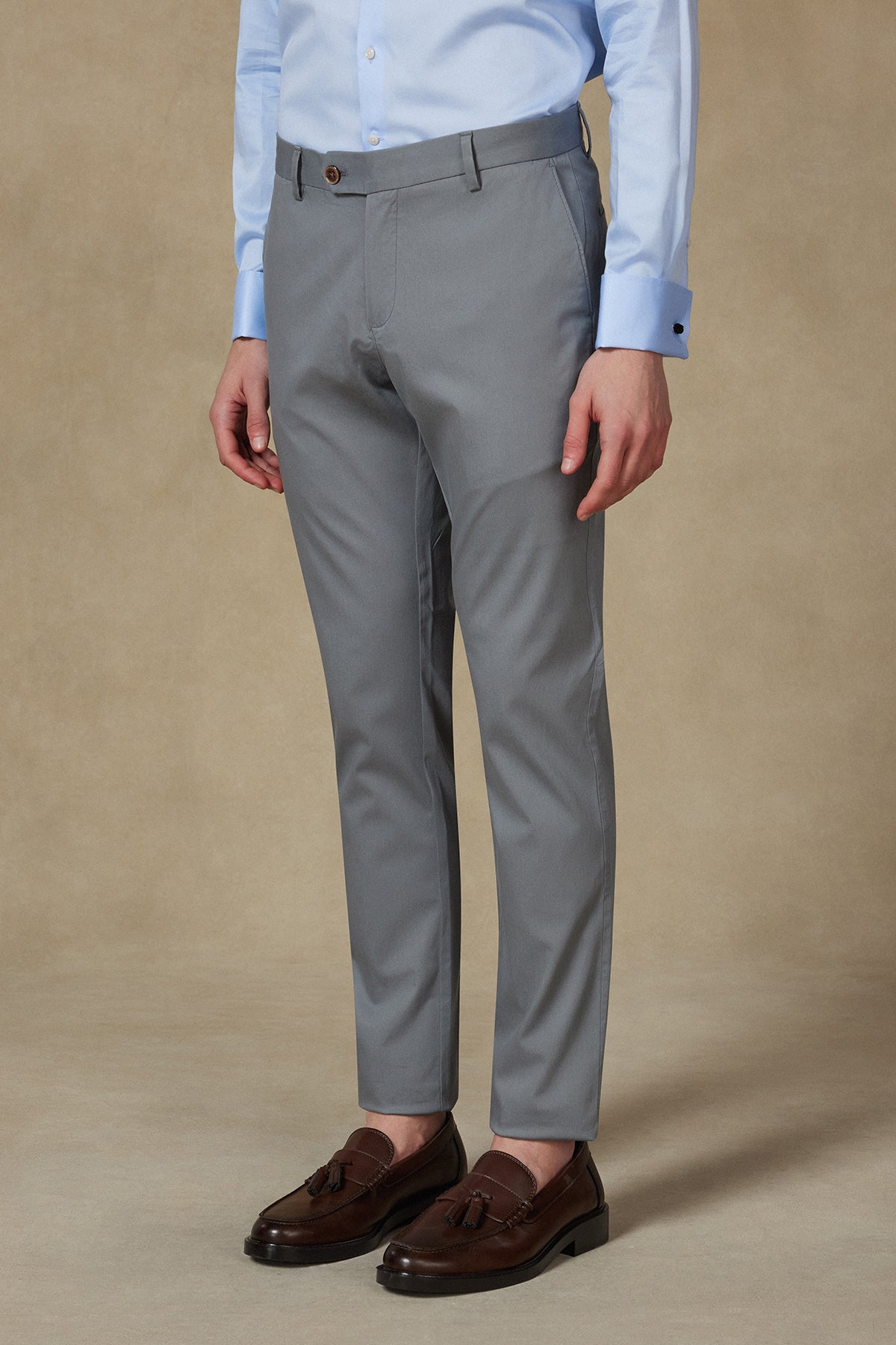 Abbate Summer Dokuma Liyosel Karışımlı Modern Fit Gri Erkek Düz Pantolon