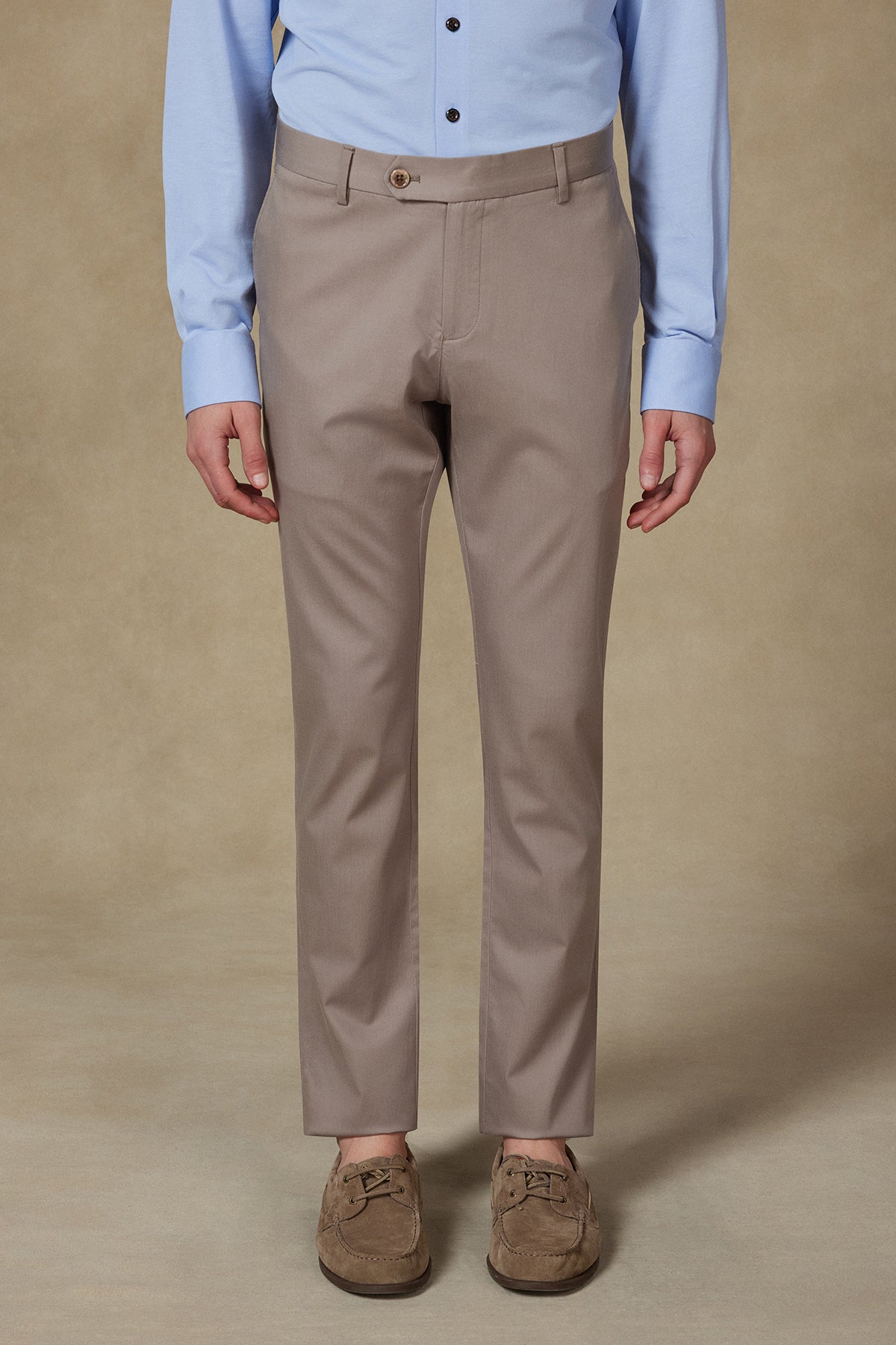 Abbate Summer Dokuma Liyosel Karışımlı Modern Fit Vizon Erkek Düz Pantolon