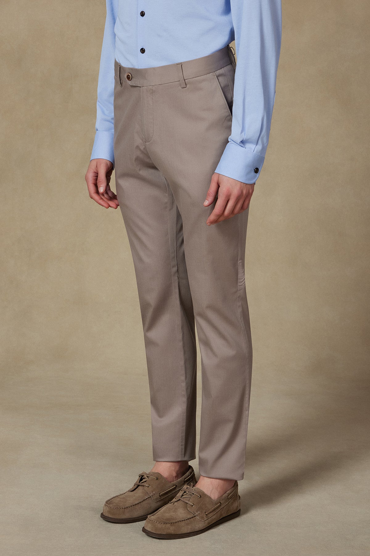 Abbate Summer Dokuma Liyosel Karışımlı Modern Fit Vizon Erkek Düz Pantolon
