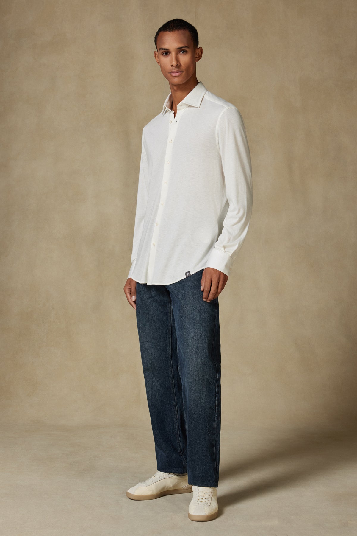 Abbate Lorenzo Jersey Viskon Karışımlı Comfort Fit Ekru Klasik Yaka Erkek Düz Gömlek