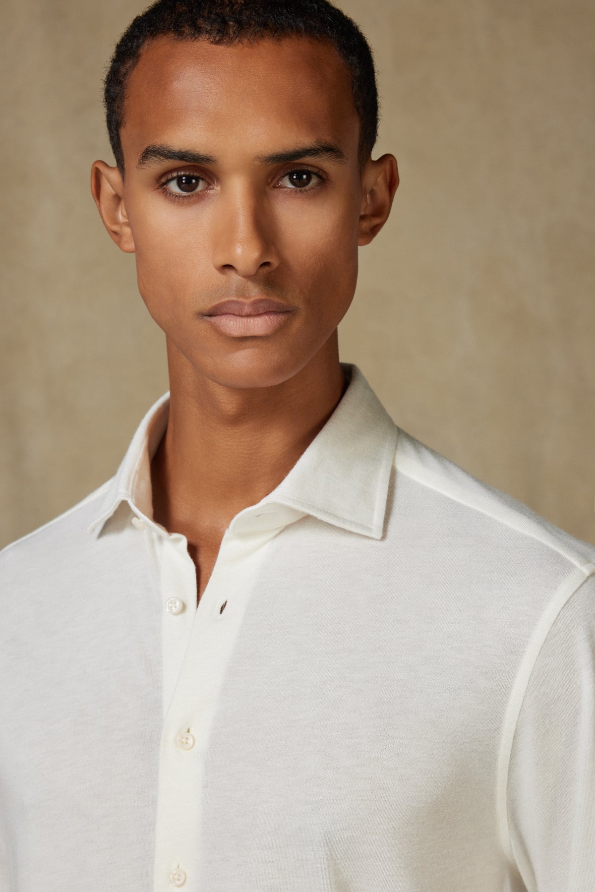 Abbate Lorenzo Jersey Viskon Karışımlı Comfort Fit Ekru Klasik Yaka Erkek Düz Gömlek