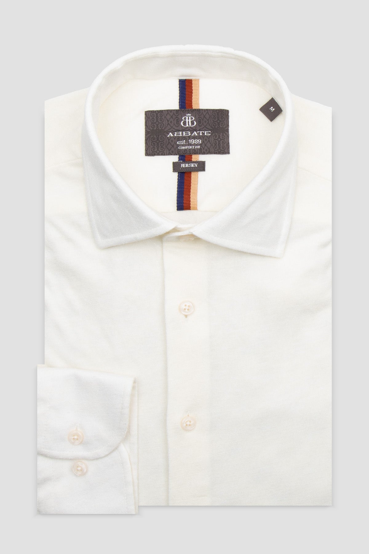 Abbate Lorenzo Jersey Viskon Karışımlı Comfort Fit Ekru Klasik Yaka Erkek Düz Gömlek