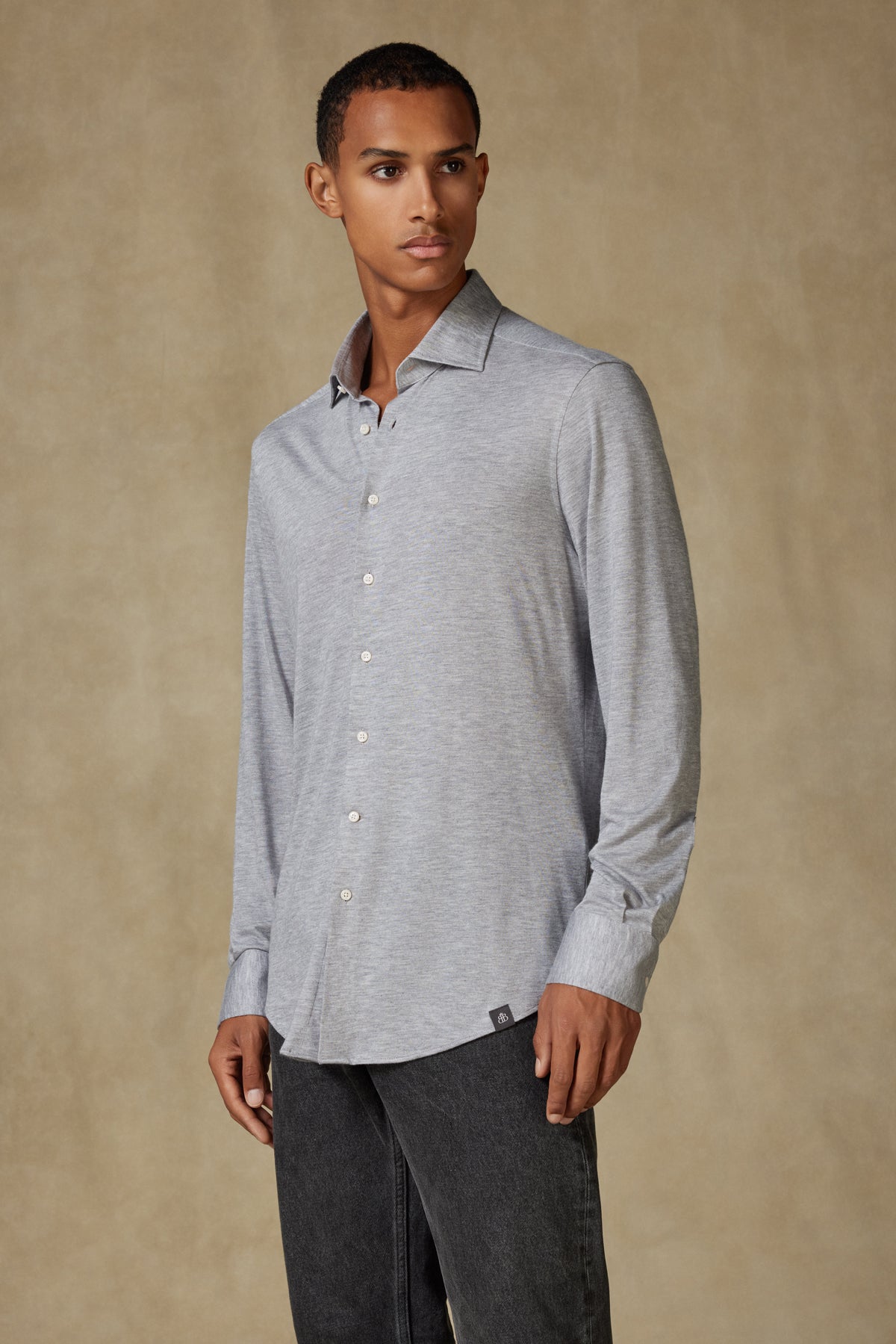 Abbate Lorenzo Jersey Viskon Karışımlı Comfort Fit Gri Klasik Yaka Erkek Düz Gömlek