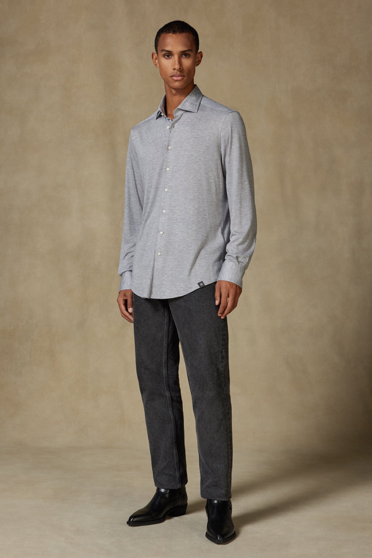 Abbate Lorenzo Jersey Viskon Karışımlı Comfort Fit Gri Klasik Yaka Erkek Düz Gömlek