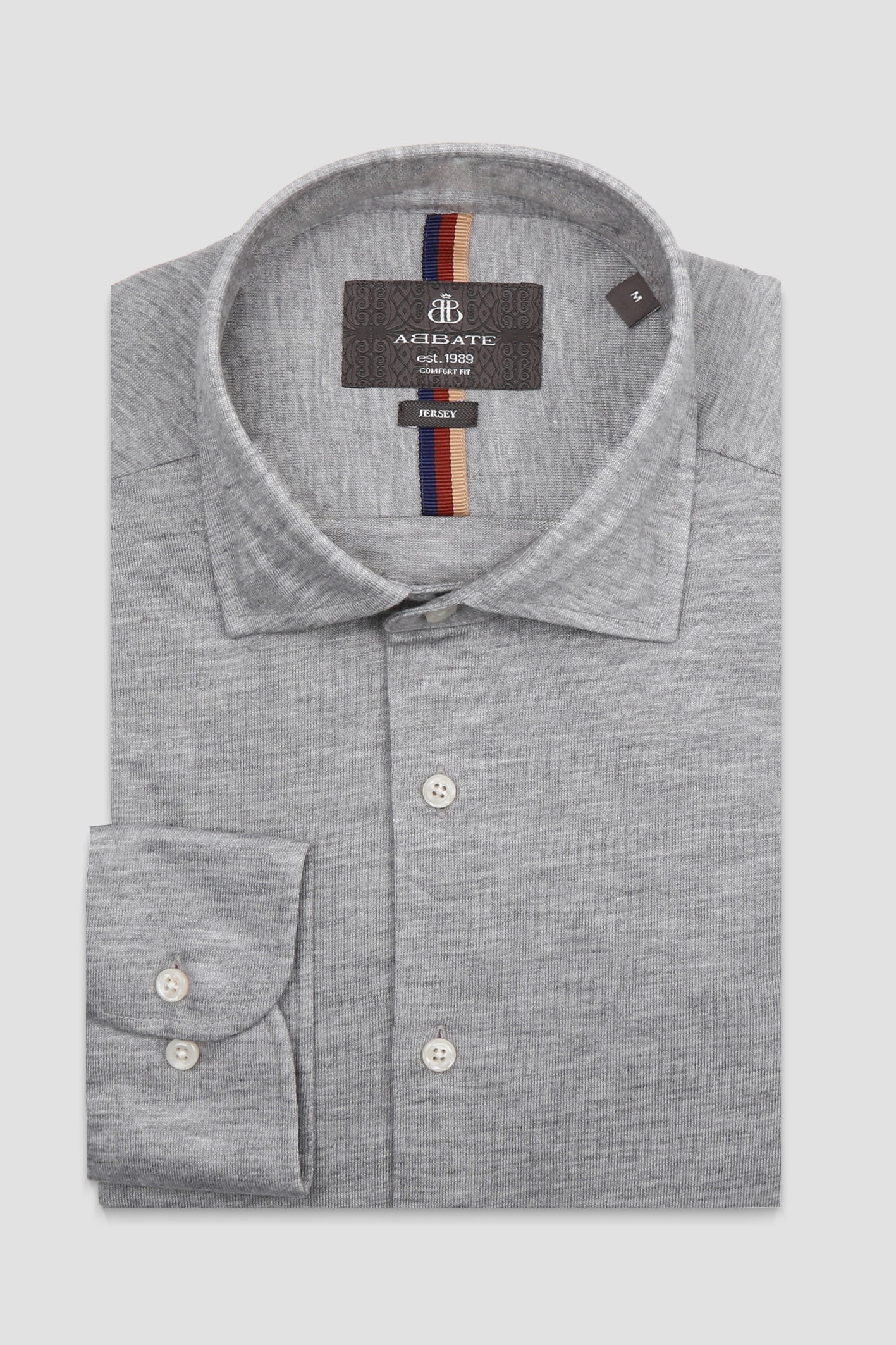 Abbate Lorenzo Jersey Viskon Karışımlı Comfort Fit Gri Klasik Yaka Erkek Düz Gömlek