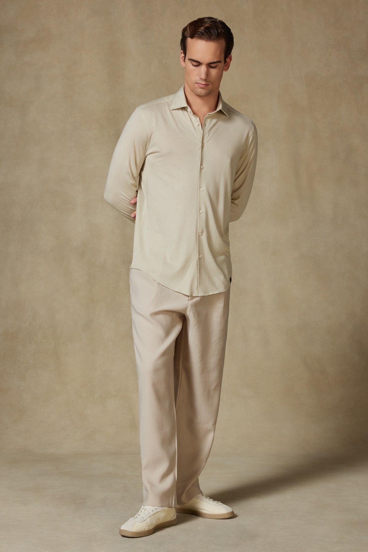 Abbate Lorenzo Jersey Viskon Karışımlı Comfort Fit Sarı Klasik Yaka Erkek Düz Gömlek