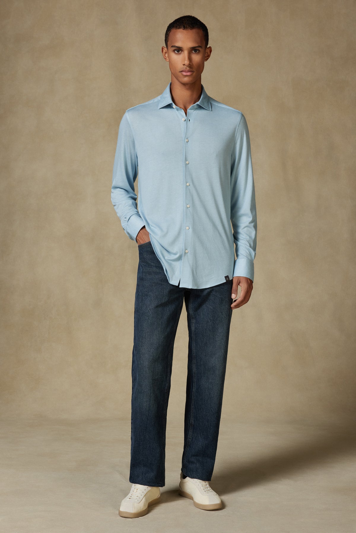 Abbate Lorenzo Jersey Viskon Karışımlı Comfort Fit Mavi Klasik Yaka Erkek Düz Gömlek