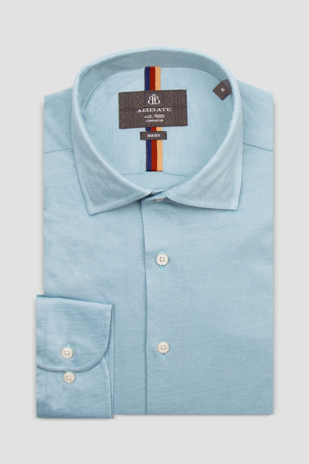 Abbate Lorenzo Jersey Viskon Karışımlı Comfort Fit Mavi Klasik Yaka Erkek Düz Gömlek