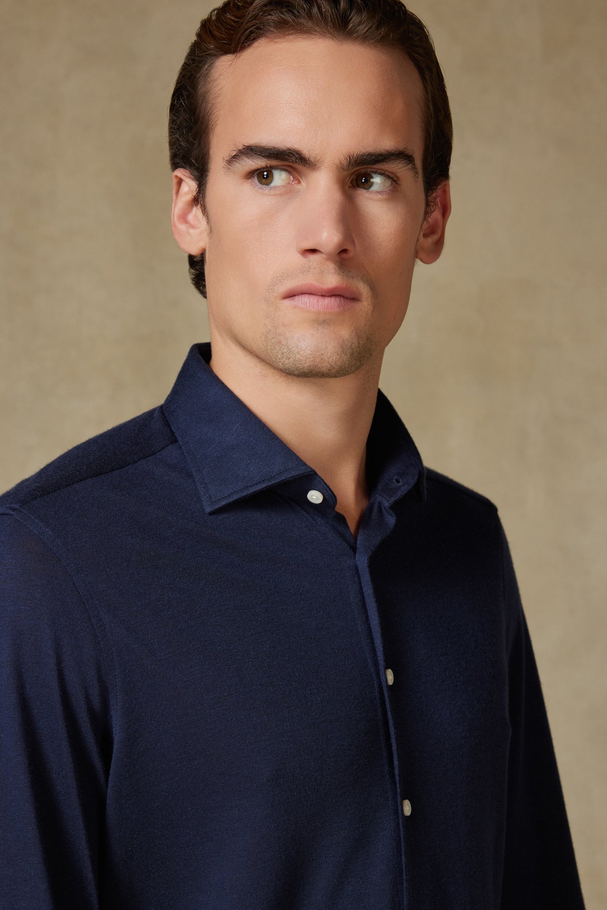 Abbate Lorenzo Jersey Viskon Karışımlı Comfort Fit Lacivert Klasik Yaka Erkek Düz Gömlek