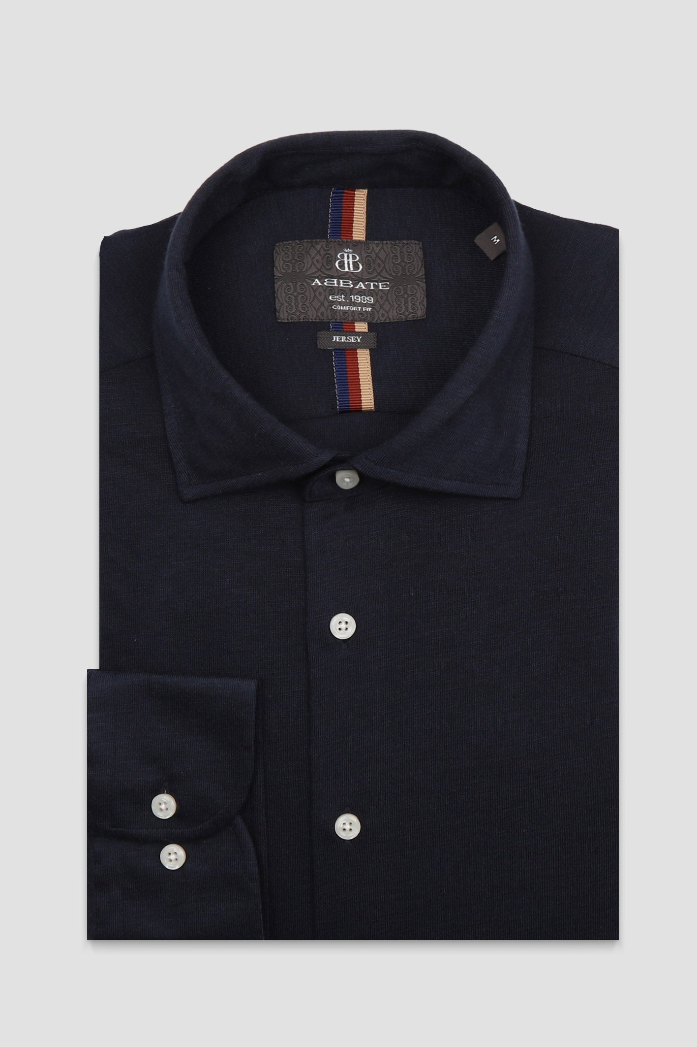 Abbate Lorenzo Jersey Viskon Karışımlı Comfort Fit Lacivert Klasik Yaka Erkek Düz Gömlek