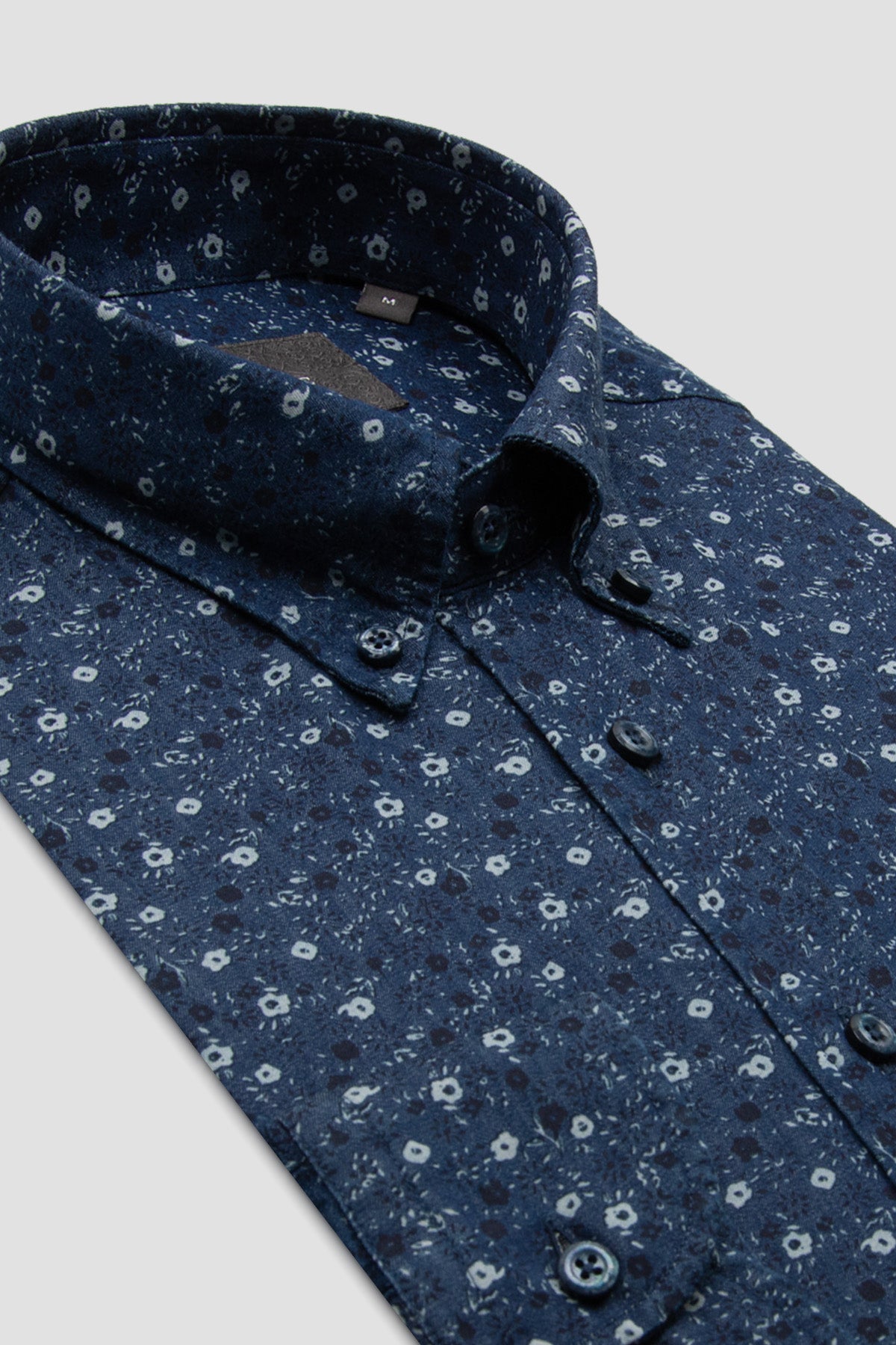 Abbate Natte Denim Pamuklu Comfort Fit Lacivert Düğmeli Yaka Erkek Desenli Gömlek