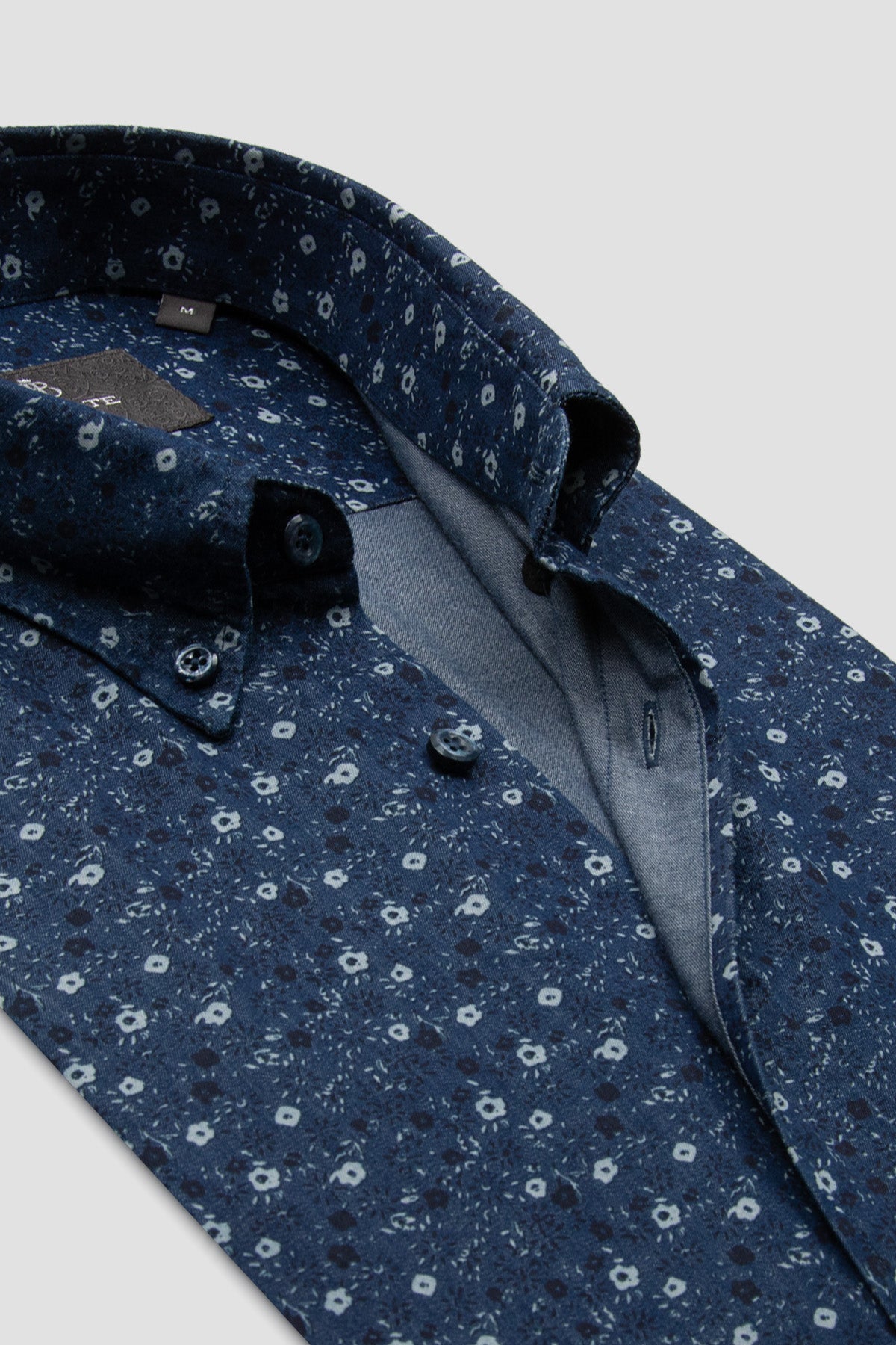 Abbate Natte Denim Pamuklu Comfort Fit Lacivert Düğmeli Yaka Erkek Desenli Gömlek