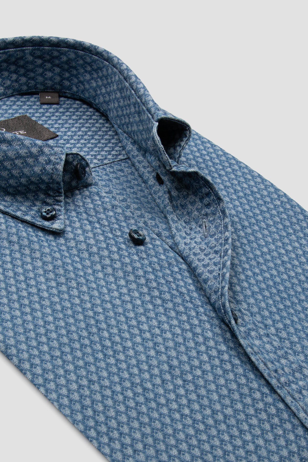 Abbate Natte Denim Pamuklu Comfort Fit Açık Mavi Düğmeli Yaka Erkek Desenli Gömlek