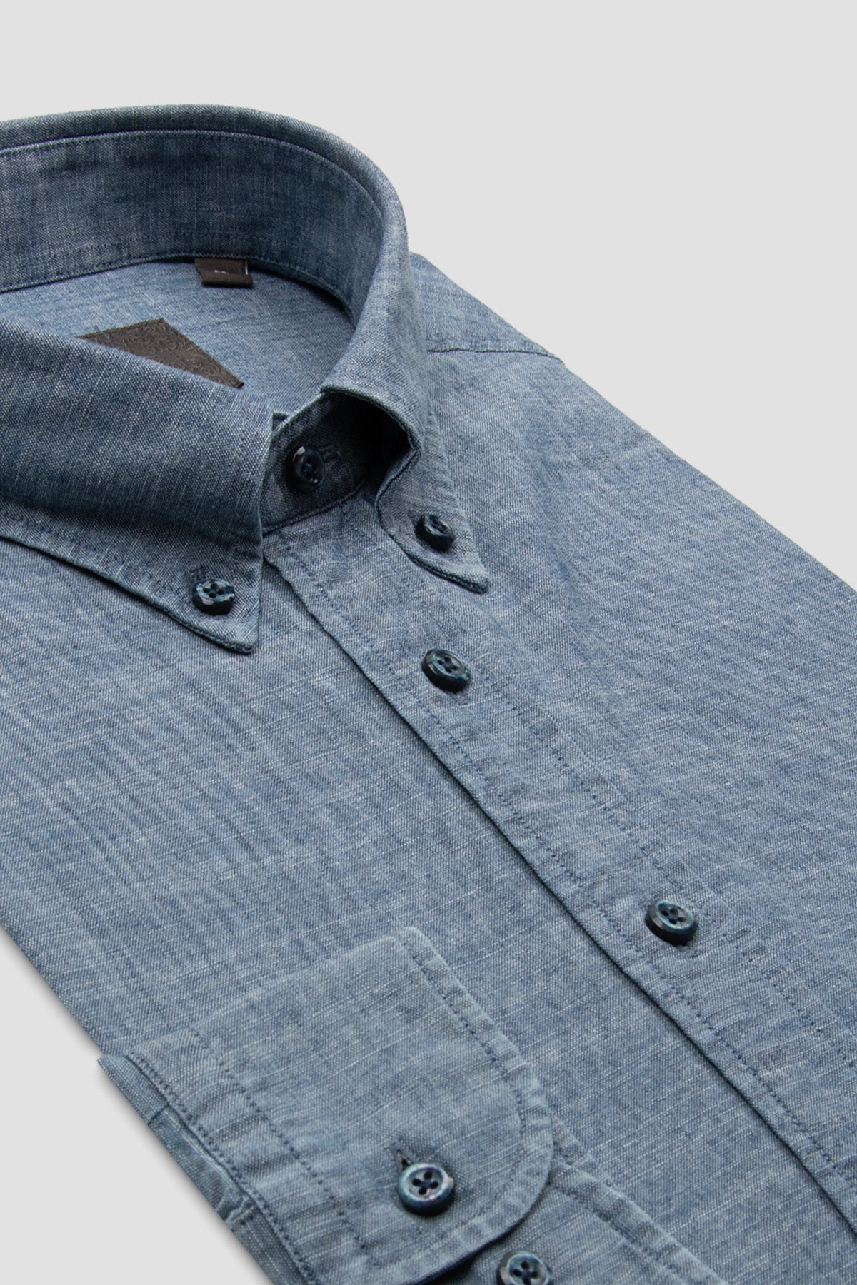 Abbate Natte Denim Pamuklu Comfort Fit Açık Mavi Düğmeli Yaka Erkek Düz Gömlek