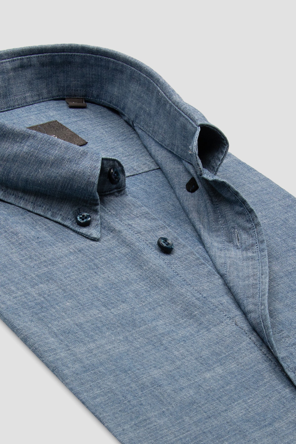 Abbate Natte Denim Pamuklu Comfort Fit Açık Mavi Düğmeli Yaka Erkek Düz Gömlek