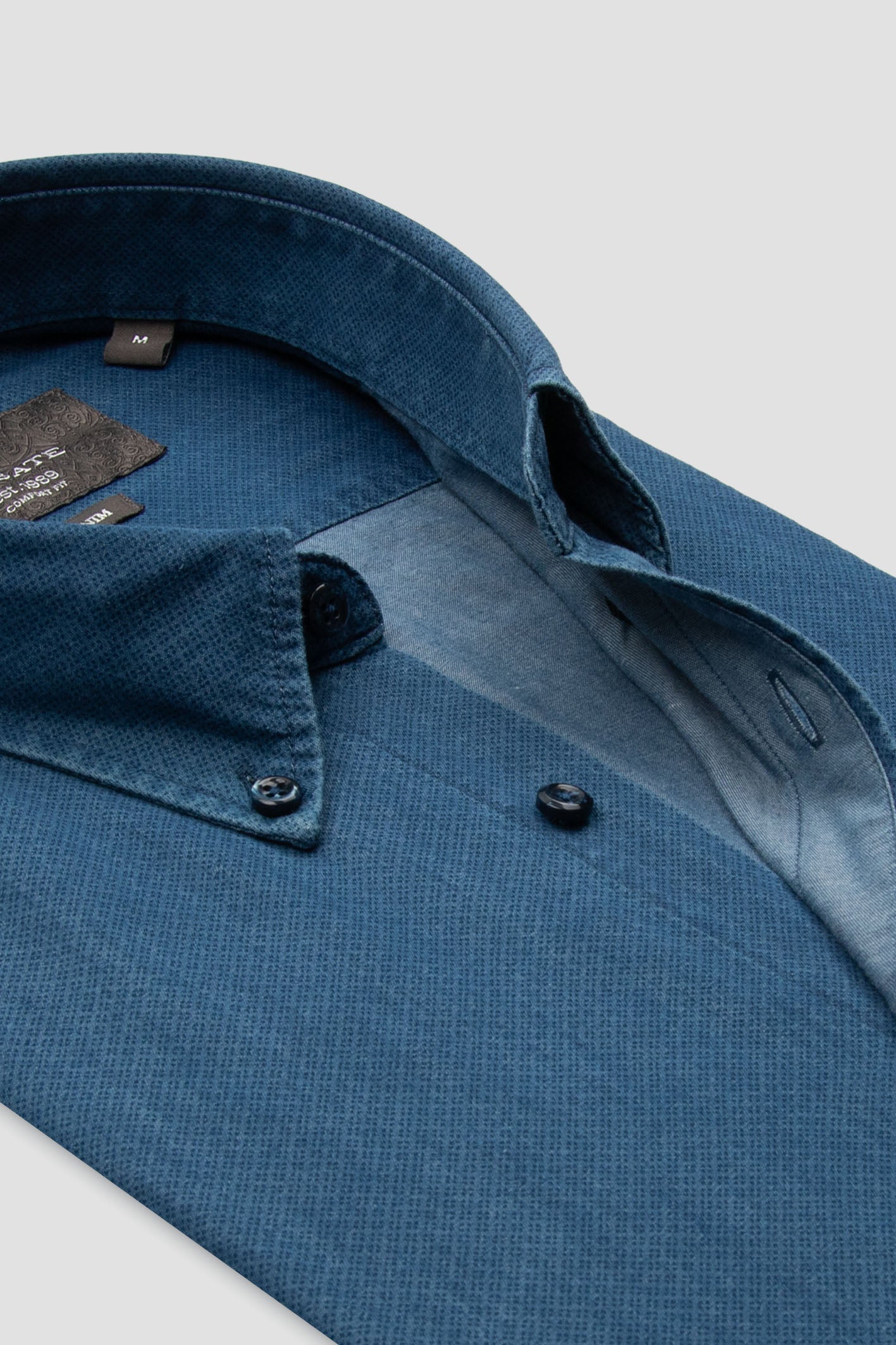 Abbate Natte Denim Pamuklu Comfort Fit Lacivert Düğmeli Yaka Erkek Düz Gömlek