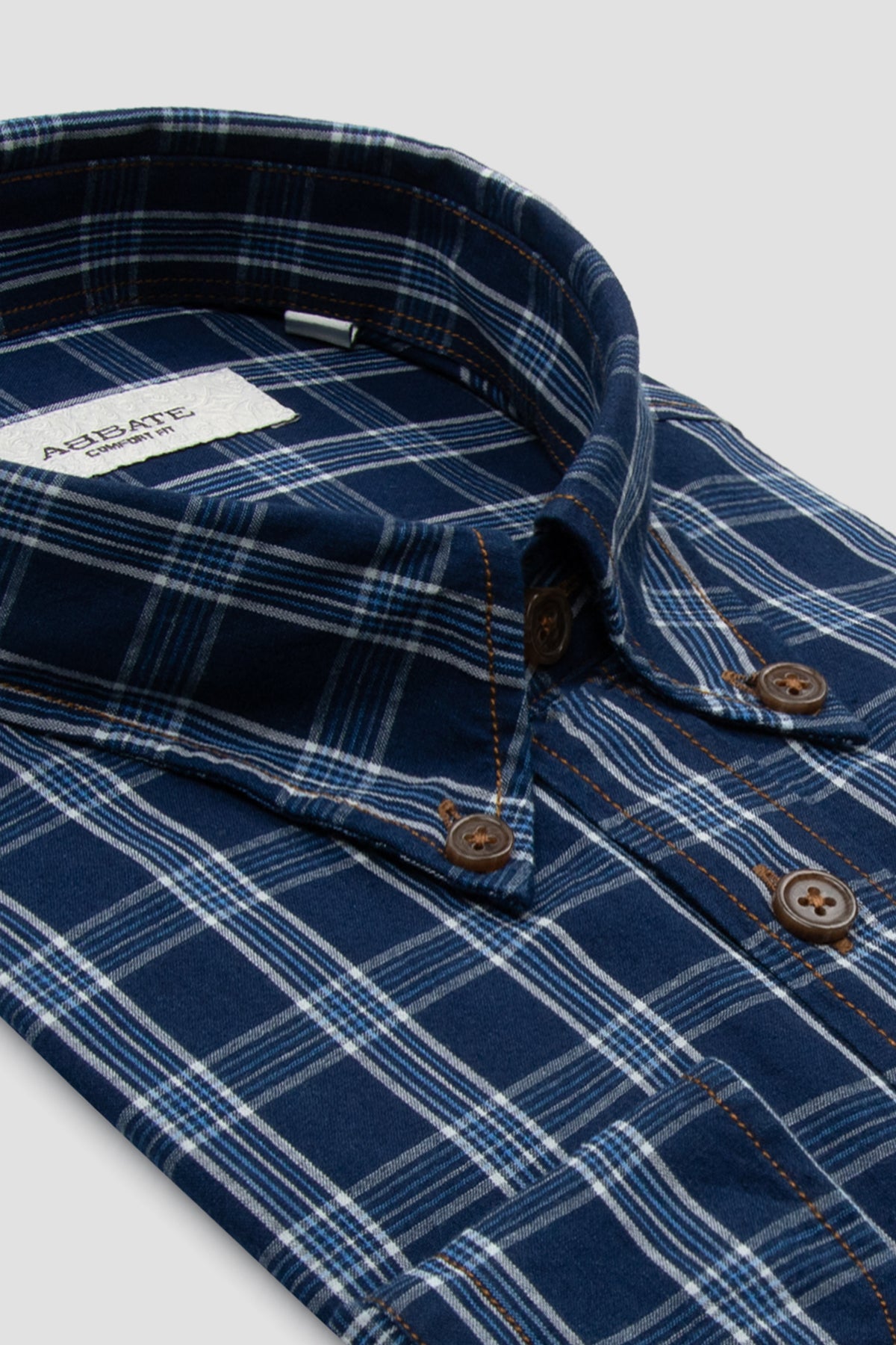 Abbate Natte Denim Pamuklu Comfort Fit Lacivert Düğmeli Yaka Erkek Kareli Gömlek