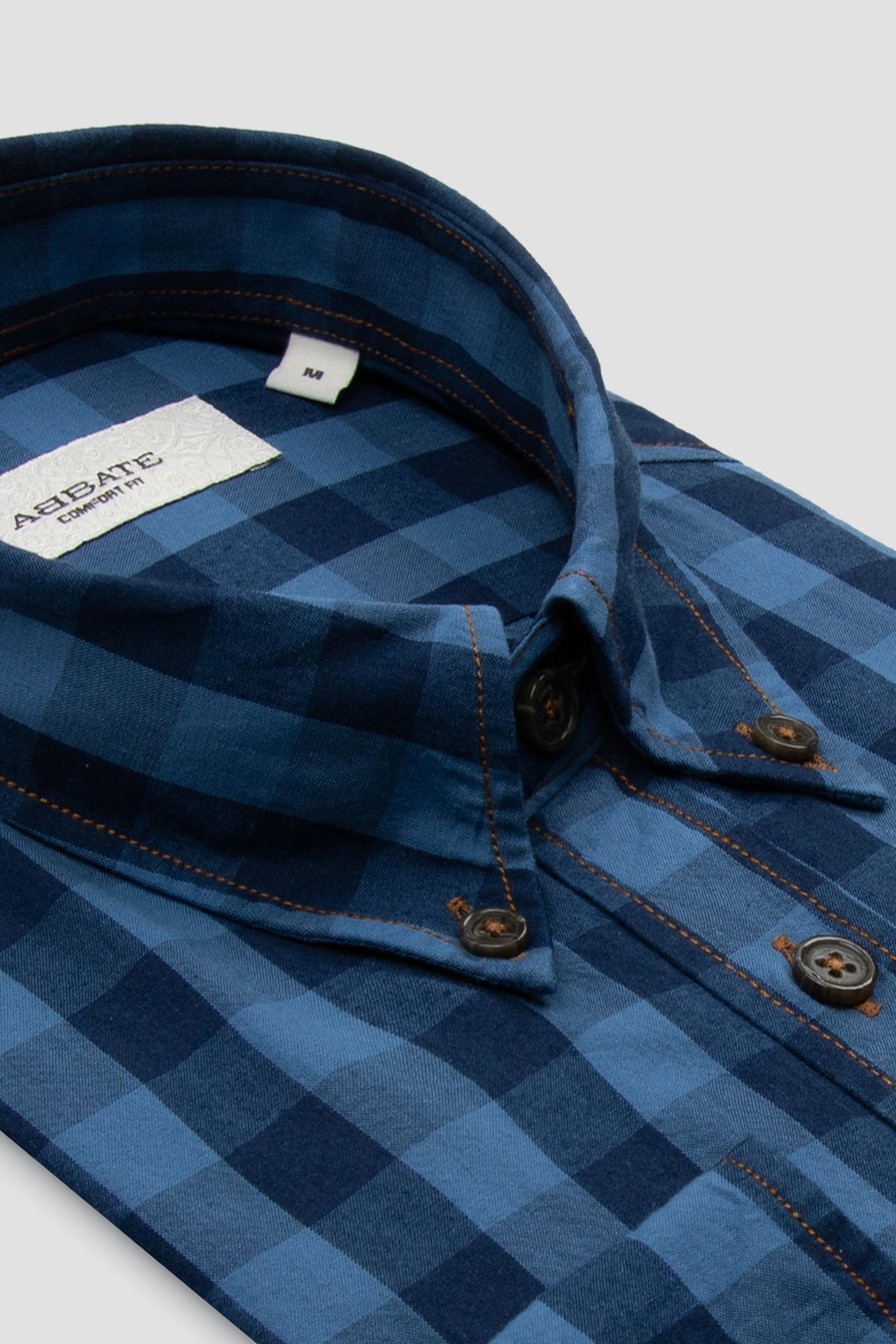 Abbate Natte Denim Pamuklu Comfort Fit Lacivert Düğmeli Yaka Erkek Kareli Gömlek