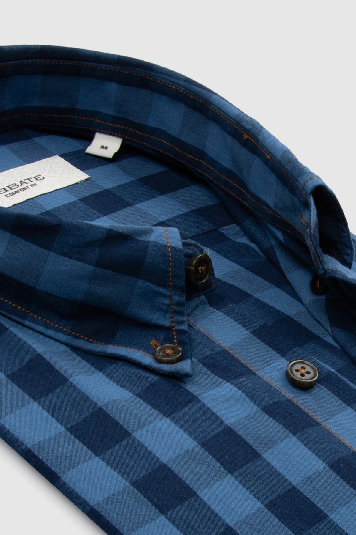Abbate Natte Denim Pamuklu Comfort Fit Lacivert Düğmeli Yaka Erkek Kareli Gömlek